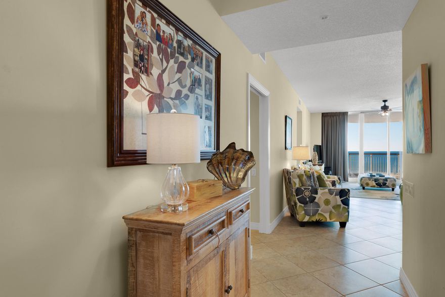 This 13th floor fully furnished 2Br/2Ba condo is ''pristine'' with it's Coastal Cottage Dcor and tile throughout. This condo is a second home and has never been rented. Breathtaking sunset views, the Gulf of Mexico and Santa Rosa Sound can be enjoyed from the large circular terrace which is great for relaxing and entertaining. Amenities include an Olympic size swimming pool, clay tennis courts, pickle ball, covered parking, fitness room, wireless internet and basic cable, and social area with a full kitchen.