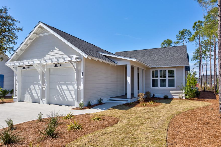 This charming Dogwood plan features an inviting one-story layout adorned stunning Huff finishes. Look for quartz countertops throughout home, under cabinet lighting, drybar with glass door cabinets, vented hood with microwave drawer, medallion wood flooring in all bedrooms, crown molding throughout, upgraded tile in master bath, and stub for gas grill with poured pad. The Watersound Origins community is a wonderful neighborhood full of amenities including the Village Commons pool & fitness Center, miles of nature trails, dock access to Lake Powell, unlimited golf and much more! Also, ask the on-site sales team about the Joe Club offerings exclusive to new Watersound Origins owners.