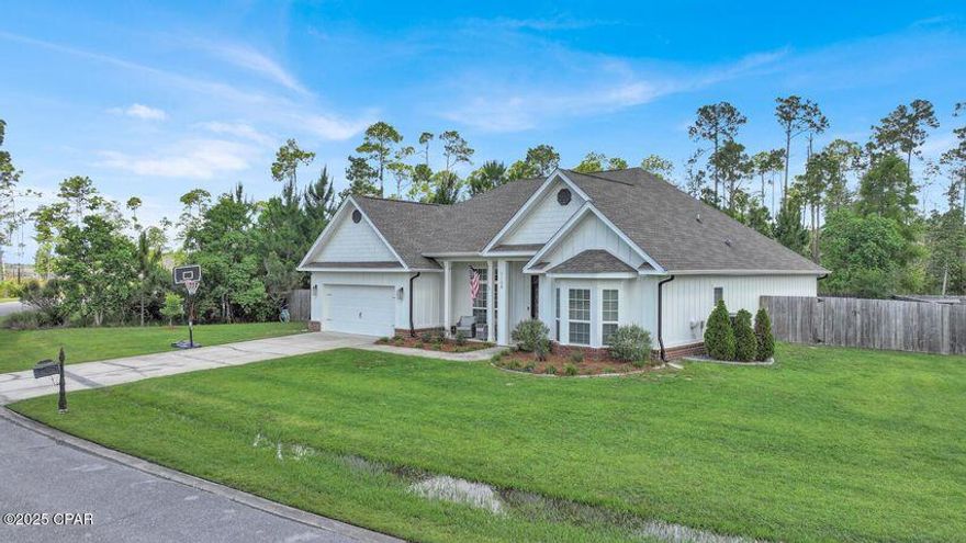 Just 10 miles to Tyndall AFB. This home sits in the gated community of Laird Point. Just a short distance to town, yet the community offers privacy and space with large lots and plenty of space to enjoy the outdoors in the fenced in backyard. 5.125% assumable VA loan for qualified buyers, allowing you to take advantage of an attractive interest rate and potential savings. Absolutely Stunning & Move-In Ready! Welcome to this beautifully maintained 4-bedroom, 2-bathroom home located in the desirable gated community of Laird Point. From the moment you walk in, you'll be impressed by the raised ceilings, spacious open-concept layout, beautiful electric fireplace with shiplap accent wall and thoughtful updates throughout. The main living area features brand-new LVP flooring, while the kitchen shines with updated quartz countertops and refreshed cabinet hardware. A charming barn-style accent door opens to an additional sitting areaperfect for a home office or cozy retreat.The oversized master suite offers its own private sitting area, ideal for relaxing at the end of the day. Step outside to a large, fully fenced backyard complete with a screened-in patio, providing a great space for entertaining or enjoying quiet mornings. Enjoy the privacy and amenities of Laird Point, including tennis and pickleball courts, scenic walking areas, and breathtaking Bay viewsall with low HOA fees. Don't miss your chance to see this exceptional home in person!