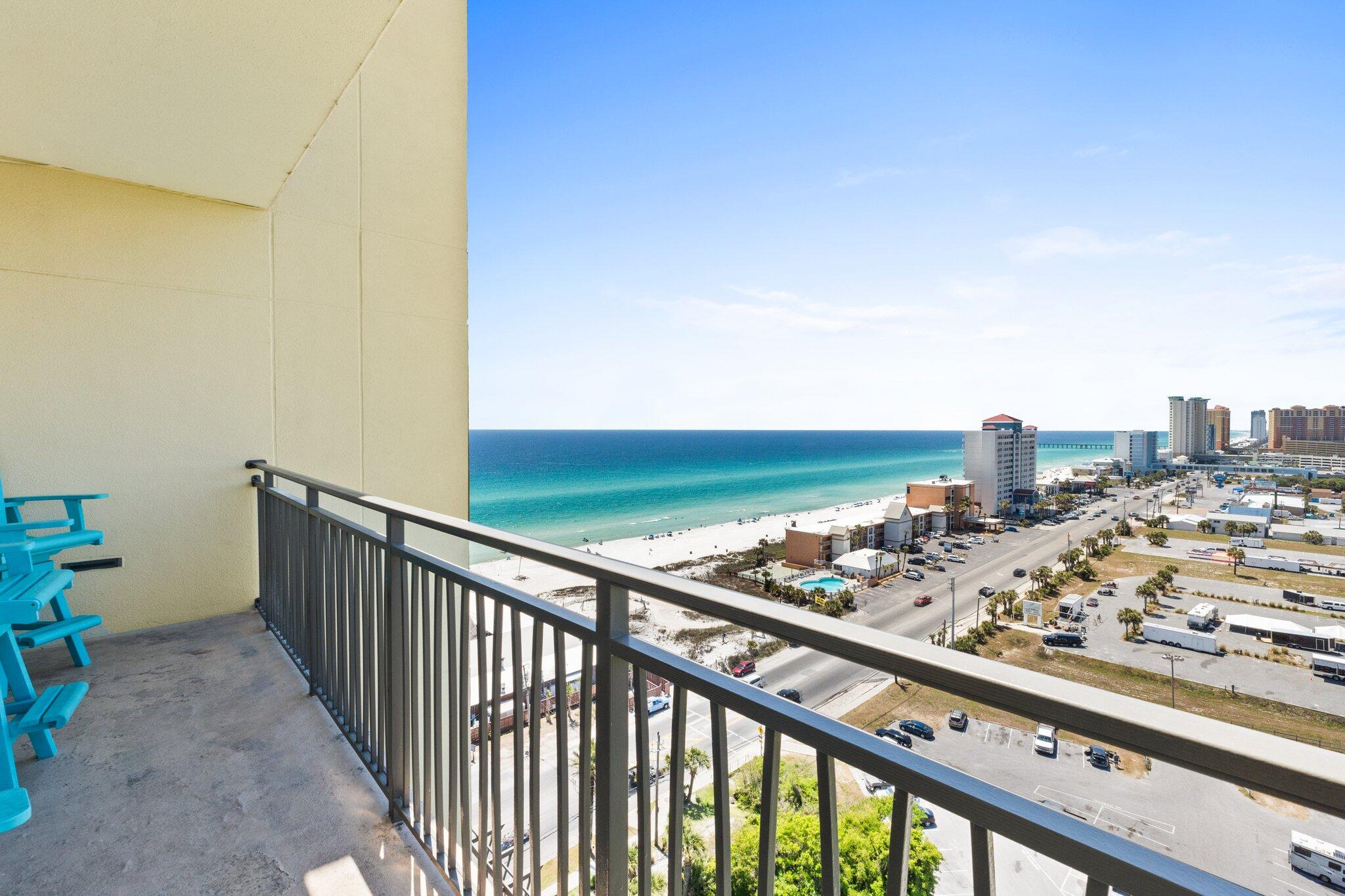 WEST-FACING GULF & SUNSET VIEWS! This spacious, west-facing studio at Origin at Seahaven is one of the largest studio layouts in the building, offering breathtaking Gulf and sunset views from your 13th floor private balcony. Just steps from the sugar-white sands, this fully furnished unit is rental-ready and ideal as an investment property or low-maintenance beach retreat.Inside, the open layout features coastal decor, luxury vinyl plank and tile flooring, and sleeping space for up to four with a king bed and queen sleeper sofa. The kitchenette is equipped with granite countertops, a two-burner cooktop, microwave, fridge, and ice machine--perfect for guests seeking both comfort and convenience. Origin offers exceptional resort-style amenities including a heated pool, hot tub, fitness center, rooftop terrace, theater room, on-site laundry, parking garage, and direct dedicated beach access just across the street. Located just minutes from Pier Park and within a short drive to 30A and Rosemary Beach, this west end location offers quick access to some of the Emerald Coast's best shopping, dining, and entertainment. With new attractions like Pirates Voyage Dinner & Show and Topgolf coming to the area, this part of PCB is rapidly growing in popularity and long-term value.