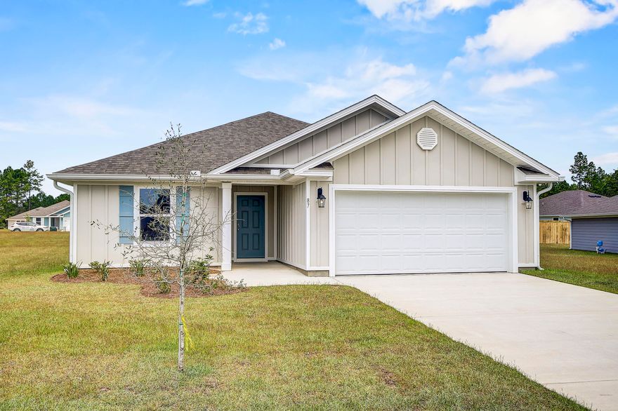 This community is located in Freeport Florida and is central to Hwy 20, Hwy 331, and Interstate 10. The beaches of South Walton are approximately 25 - 30 minutes away and the commute time to Panama City Beach is about 45 minutes via Hwy 20. | The Lismore plan is a 1 story home featuring 3 bedrooms and 2 bathrooms. The open concept floorplan offers Ivory shaker style cabinetry, soft close drawers and granite countertops in the kitchen and bathrooms. Your primary bedroom is located away from the other bedrooms allowing you peace and privacy.