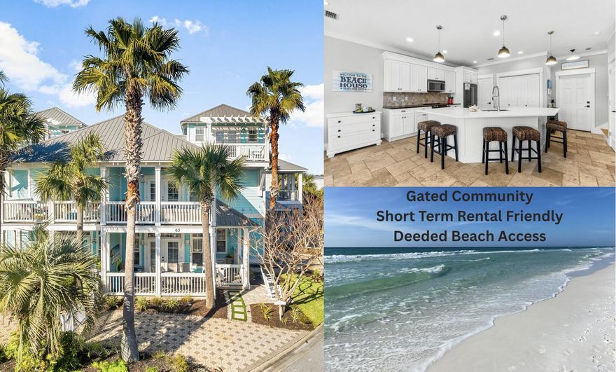3BR/3.5BA Home - Gated Community of Emerald Waters Village - Easy pedestrian commute to the Beach!Enjoy the Coastal Lifestyle in this beautiful custom built beach house located just one block from the community's PRIVATE DEEDED BEACH ACCESS and steps from two community pools. This meticulously maintained and recently updated three-story home in the gated community of Emerald Waters Village is perfect as a primary residence, vacation retreat, or rental investment. The current owner has invested over 100K in improvements in the last 2 years. This is the best priced listing in this neighborhood of million plus dollar homes with a reasonable HOA fee. This 3-bed, 3.5-bath home comes fully furnished with all new furniture and currently sleeps up to 9. Features include hickory wood and tile flooring throughout, a spacious open-concept main floor with a custom beautifully updated kitchen with a massive island, new appliances, new counters and fresh paint throughout. French doors open to a large covered porch, perfect for relaxing and grilling out after a day at the beach. The home includes a fenced in private rear patio with maintenance free artificial turf.

Upstairs, the primary suite offers a private balcony and spa-like ensuite bath with a rainfall shower. The second bedroom also features an ensuite bath. The third-floor bunk room includes its own full bath and another private balcony.

Special upgrades include high end Kitchen-aid appliances, granite countertops, Kohler fixtures, new interior and exterior lighting, crown molding, transom windows, two A/C units 2024, two water heaters 2022, an outdoor shower, trek decking and hardie-plank siding. Community highlights include gated entry, two seasonally heated pools, and close proximity to Destin/Miramar Beach's Gulf side bike and walking path where you can walk/bike to nearby shops and restaurants. The Emerald Waters Village community is conveniently located next to the best-of everything in the South Walton Beach area. Enjoy the amenities of Destin like the Silver Sands designer outlets, the luxe shopping opportunities at the Destin Commons, and the family-fun and entertaining to-dos at Sandestin's?? The Village at Baytowne Wharf.

This is your chance to "Live Life" by the beachschedule a showing today!