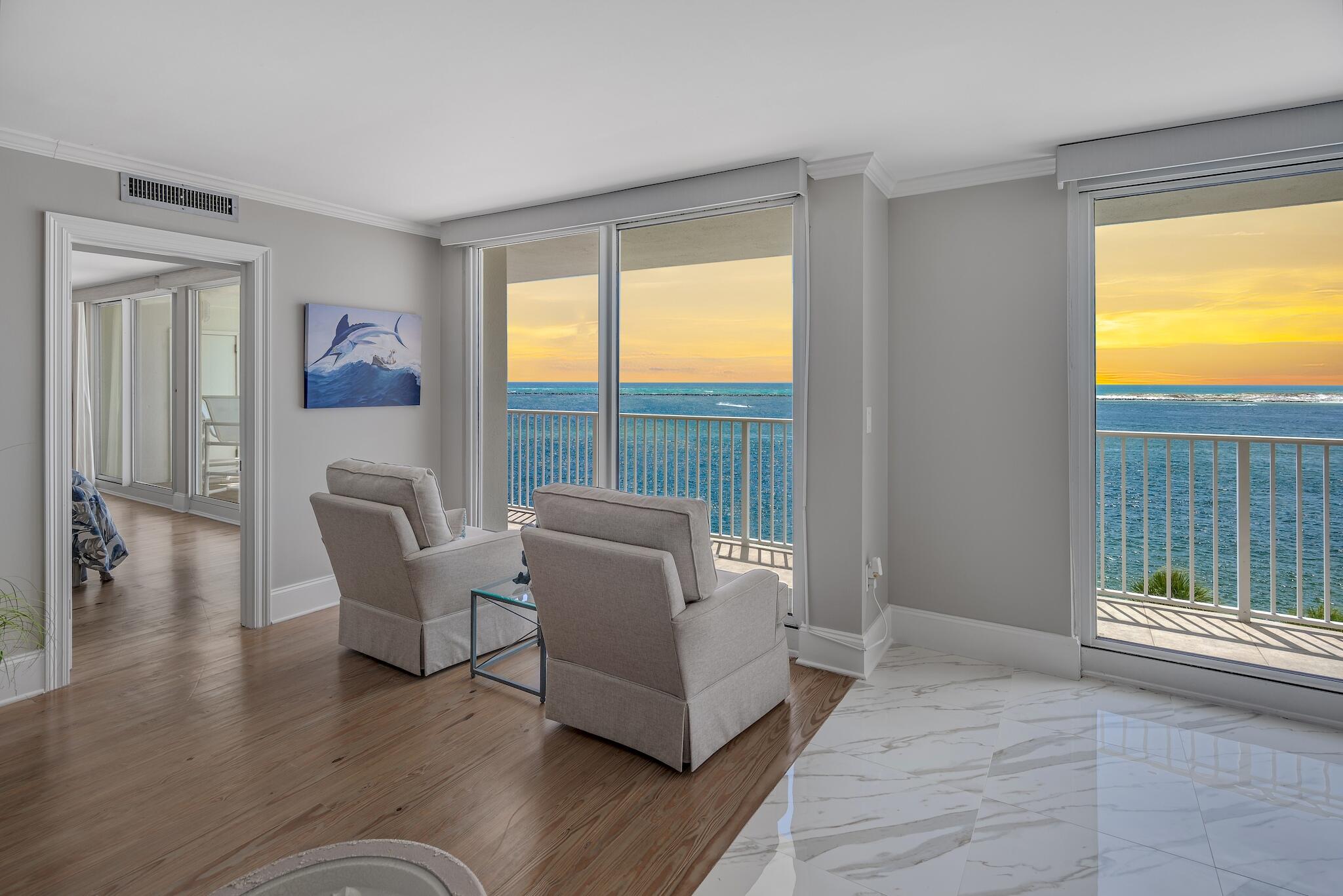 Waterview 503 is a visual sanctuary with unparalleled panoramic gulf, pass, and harbor views abound from this intimate and private beachfront condominium complex located on the famed Holiday Isle in sunny Destin, Florida. This prime location puts guest in the heart of Destin with the best of the coast within reach. With balconies running the entire width of the vacation rentals offered and views from all guest bedrooms, Waterview Towers may be the most scenic property hosted along Northwest Florida's Emerald Coast. In addition to the private beach, amenities at Waterview Towers include a beachfront pool and hot tub, tennis courts, a fitness center with cardiovascular equipment and weight machines, as well as easy access to the jetties and the Destin Harbor.