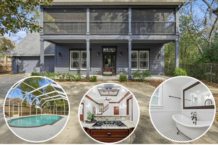 Timeless Southern charm meets modern refresh in this stunning 4-bedroom, 3-bath home offering 2,454 square feet of beautifully updated living space. From the moment you arrive, the expansive covered front porch and full-length upper balcony set the tone for relaxed coastal living. Inside, rich wood trim, custom millwork, and oversized windows create a warm yet refined atmosphere, enhanced by fresh interior paint, new flooring, and updated fixtures throughout. The thoughtfully designed layout offers generous living spaces ideal for both everyday comfort and entertaining. Step outside to enjoy the in ground pool with lanai. Perfect for morning coffee or evening gatherings. This move-in-ready home blends classic craftsmanship w/ modern appeal in a setting that feels both private & inviting.