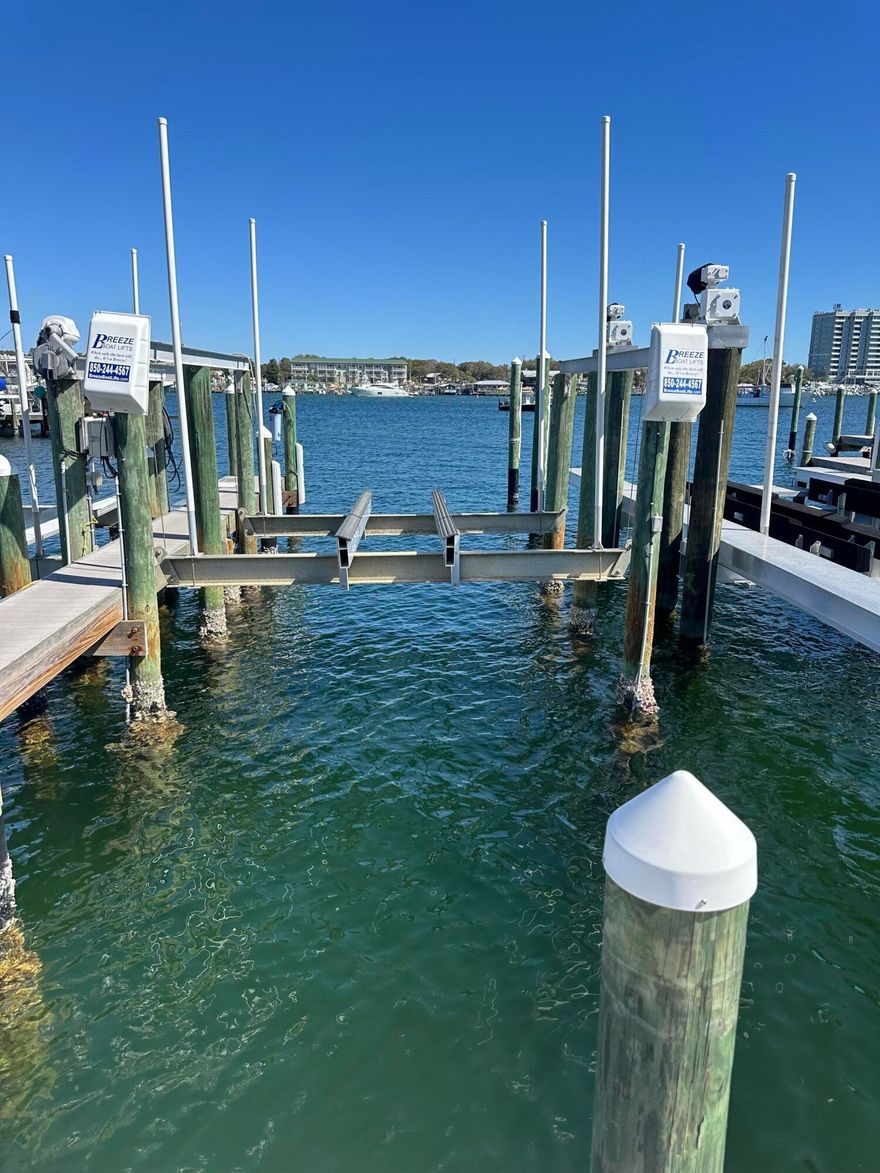 Great slip in East Pass Towers Marina. The slip has easy access with a straight shot from the Harbor into the slip. There is a 14,000 lb lift in the slip but can be removed to accommodate a larger vessel. East Pass Towers Marina offers easy access to the Destin Pass, Bay and Crab Island.
