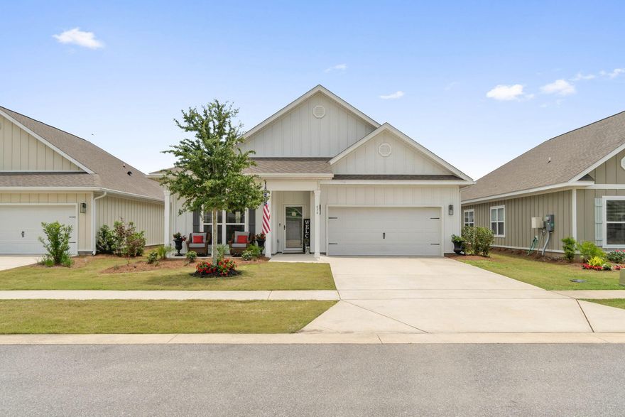 Welcome to Firefly of Hammock Bay, where your dream home awaits! Get ready to fall in love with the 'Dover floor plan,' a stunning home that has so much to offer, and it's ready for you to move in without the wait.One of the standout features of this home is that it's a Smart home with a video doorbell, perfect for ensuring your safety and convenience. As you step inside, you'll be greeted by a beautiful kitchen with granite counters, an oversized island with a breakfast bar and storage cabinets, and power outlets. The stainless steel Whirlpool appliances and purified kitchen sink water dispenser make this kitchen a cook's dream. Plus, there's a large walk-in pantry for ample storage space.The open concept design of the family and dining area creates a warm and inviting space...