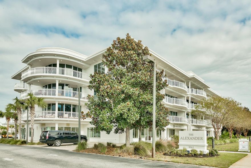 Location is everything along 30A, the Alexander is poised exclusively between Rosemary and Alys Beach. This large 3 bedroom 3 bath is a rare opportunity on the 3rd floor with great gulf views. Exceptional location within walking distance to all the restaurants and shops in Alys Beach, Seacrest Beach and Rosemary. Great space at 1,676 sq ft the condo is being offered freshly painted, new carpet, unfurnished, ready for your furniture and accessories. Features include solid surface counters, stainless steel appliances, oversized master offers ensuite bath , custom cabinets, walk-in closet and his and hers sinks. Owners of the Alexander enjoy access to the Seacrest Beach 12,000 SQ FT pool, deeded beach access with tram service during season. Must see! Priced to sell!