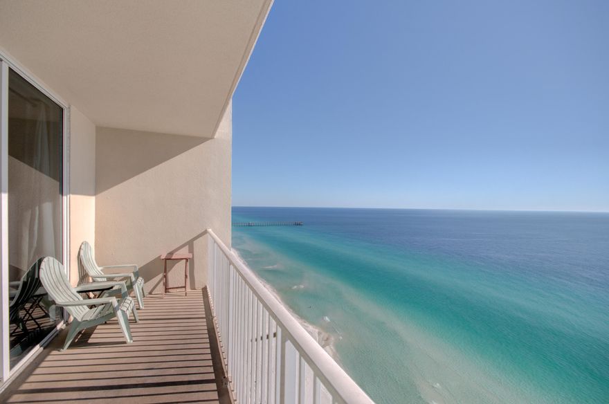 Are you looking for the ultimate beach retreat with breathtaking views and the best location in PCB - 1/3 mile from Pier Park? Look no further!With unobstructed views in both bedrooms allowing the natural light in, Unit 2410 is a very desirable M plan 2 bedroom 3 bath with bunk area. Enjoy gatherings in the open living floor plan featuring captivating views of the Gulf from the floor to ceiling glass sliding doors. This unit boasts tile throughout the entire unit and laminate flooring in the bedrooms, tiled breakfast bar area, granite countertops, and dcor which exudes modern elegance! 2 Outdoor Storage units convey(24th floor S1 & S9) with the Sale! Tidewater Beach Resort has the best amenities on the beach! Come see Unit 2410 at Tidewater and make this treasure yours!