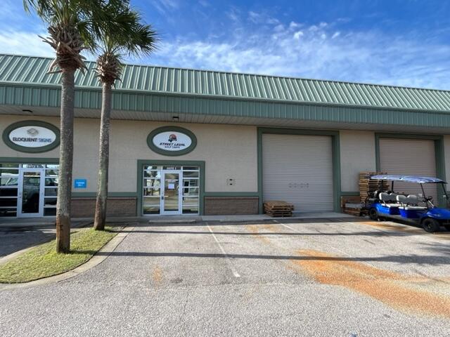 Office / Warehouse space available in Miramar Beach. Geronimo Commerce Park is a professional atmosphere consisting of 10 units. This location is just south of Highway 98 at the traffic signal at Geronimo Street. Great location with easy access. This space has an office area of approximately 600 SF which is a large open reception area / work space & restroom. The warehouse is approximately 2000 SF open floor plan with a front loaded 14' roll up door. Ceiling heights in the warehouse slope from 20' - 18'. This space is move-in ready. This is a SUBLEASE, which the current tenant has a lease in place until August 31, 2027. The base rent escalates annually at 3%. The starting rent is $4186 per month for Base rent, NNN fees and sales tax. This unit only has 4 parking spaces available.