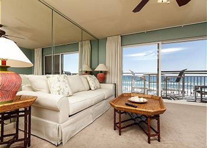 Get an amazing beachfront view from the living area of this 1BR/2BA condo and enjoy the waves crashing on the shore each night on your private balcony. There is nowhere else to enjoy the beauty of the Emerald Coast to its fullest, great sunsets and phenomenal sunrises. With a king-size bed in the bedroom, bunk beds, and a queen-size pullout sofa in the living area, this unit sleeps up to six guests! Time away from home will certainly be full of wonderful memories, make it an annual thing. NOW PROVIDING FREE WIRELESS INTERNET ACCES