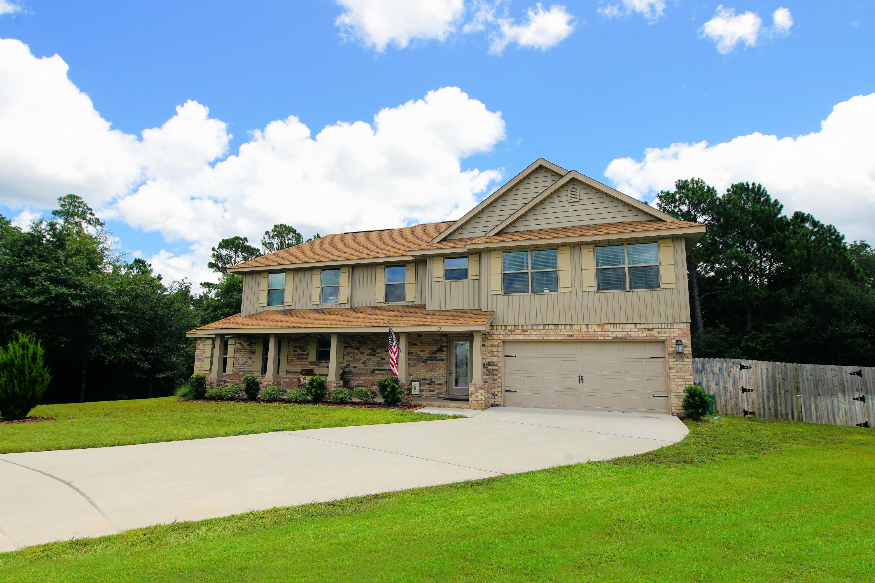 Gorgeous home located on a quiet cul-de-sac in South Crestview. Perfect location to both Duke and Eglin AFB. This Adams built home is only 3 years old, yet looks as if it is brand new. With 3 bedrooms and 2. 5 baths this 2 story home is move in ready for your family. All 3 bedrooms and 2 full baths are located on the 2nd level. To make it even more convenient for you the laundry room is also located on the 2nd level. Granite counters, stainless appliances and tile welcome you into the large kitchen open to a nice dining area. Downstairs your family room opens up to a patio area that overlooks private wooded backyard. There is also a half bath downstairs off the kitchen area. Some extra touches that make this home special are bull-nosed corners, extra wide baseboards & crown mouldin