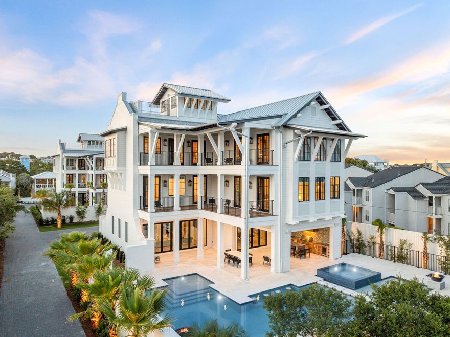 Welcome to ''The Bluffs at Dune Allen Beach'', 5012 W County Hwy 30A is an exquisite new construction home, seamlessly blending the tranquility of beach town living with luxurious modern amenities. This three-level estate offers an idyllic retreat with its private pool, hot tub, and expansive outdoor living spaces totaling over 7076 square feet.As you step into the grand foyer on the first floor, you'll be greeted by a spacious Game Room, perfect for family gatherings and entertaining friends. Adjacent to it, the expansive Living Room invites relaxation with its comfortable seating and serene views. The thoughtfully designed ''Bunk Area'' offers additional sleeping space, making it ideal for children or extra guests. Ascending to the second floor, you'll discover a haven of tranquility in the primary bedroom, a sanctuary complete with a spa-like ensuite bathroom and a private balcony that captures stunning sunset vistas. The floor also hosts five elegantly appointed guest bedrooms, each offering privacy and comfort for your guests.

The third floor is an entertainer's dream, featuring another primary bedroom that epitomizes luxury. The gourmet kitchen is a chef's delight, equipped with top-of-the-line appliances, custom cabinetry, and a large island perfect for culinary creations. The adjoining living room, with its vaulted ceilings and panoramic windows, provides a light-filled space for socializing and relaxation. Additionally, the third floor includes versatile attic space, suitable for storage or creative use.

This magnificent residence boasts a total of seven bedrooms, plus the charming bunk area, ensuring ample accommodation for family and guests. The high-end finishes throughout the home include rich hardwood floors, custom millwork, and designer lighting, which enhance the aesthetic appeal and comfort.

The property's outdoor spaces are designed for both relaxation and entertainment. Enjoy the private pool, hot tub, and multiple outdoor seating areas perfect for alfresco dining and lounging. The observation deck offers a panoramic view of the stunning Santa Rosa Beach sunsets, making it a highlight of this luxurious retreat.

Situated in a serene location yet conveniently close to Dune Allen Beach, 5012 W County Hwy 30A provides easy access to a variety of restaurants, shops, and beachside activities. The strategic location near popular local destinations such as Gulfplace, Shunk Gully, and the Santa Rosa Golf and Beach Club ensures a lifestyle of convenience and leisure.
