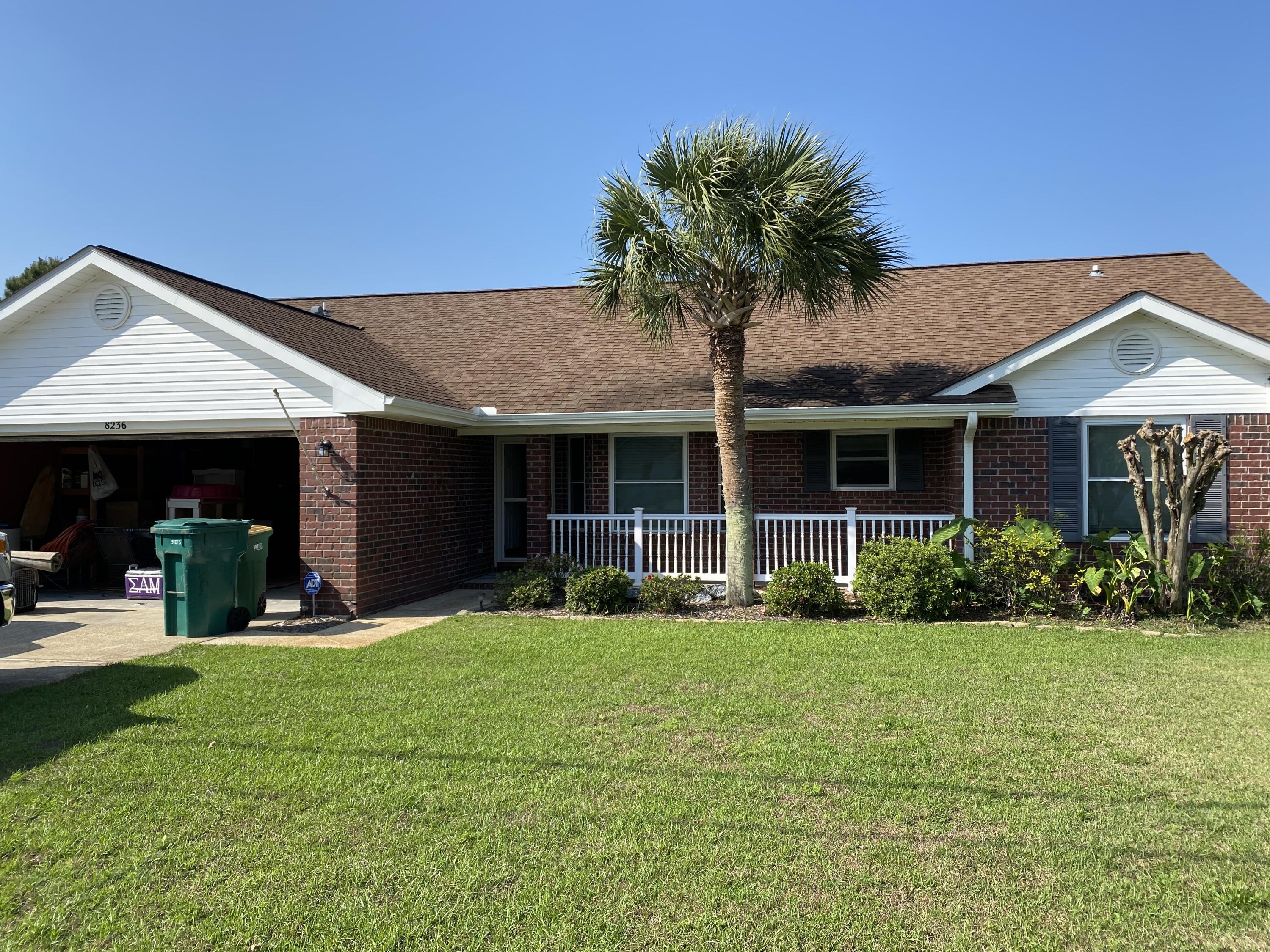 Brick home with open living area and split floor plan. Tile living area and kitchen, bedrooms laminate. Kitchen has stainless steel appliances and a bay window in the dining area. Master bedroom has a spacious walk in closet and double vanity in the bath. Very nice covered patio in the back yard and neighborhood has sidewalks! Come look at this lovely home. Buyer to verifly sqft and data.