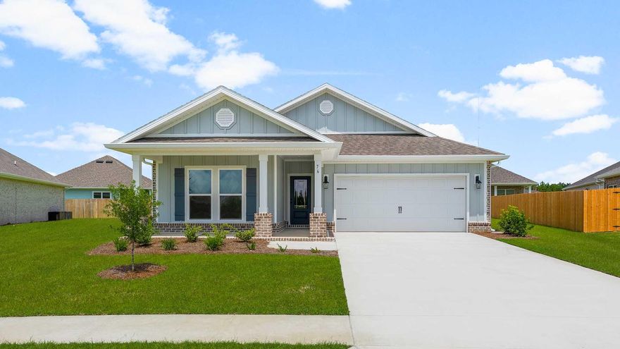 Welcome to the 76 Grass Owl Loop, a new home at Owls Head Farms in Freeport Florida. This home features a welcoming and elegant foyer that leads into a spacious open concept living area with 9' ceilings. The kitchen features quartz countertops with a tile backsplash, brand name stainless steel appliances including a stove, microwave and dishwasher, as well as an oversized island, is open to the large great room and dining area.   The dining area and great room are flooded with natural light, offering a warm and inviting atmosphere making this space the heart of the home. The primary bedroom is located at the back of the home, includes a luxurious bathroom with dual vanities, a large shower, separate soaking tub, and a spacious closet. There are four additional bedrooms, each with ample closet space and easy access to two shared bathrooms. This home features just over 2,000 SF. EVP flooring throughout the home, offers a seamless transition between rooms.
 
Additional features include a covered back porch, a two-car garage, and a laundry room centrally located for convenience. All DR Horton homes come complete with smart home technology.  These features include DEAKO?? Smart Switches, Kwikset keyless entry on the front door and other smart features all within the home.  The Riverside combines modern design with functional living spaces, making it a standout choice for larger families or those that need extra space who work from home. Contact a D.R. Horton Sales Representative to schedule your tour.