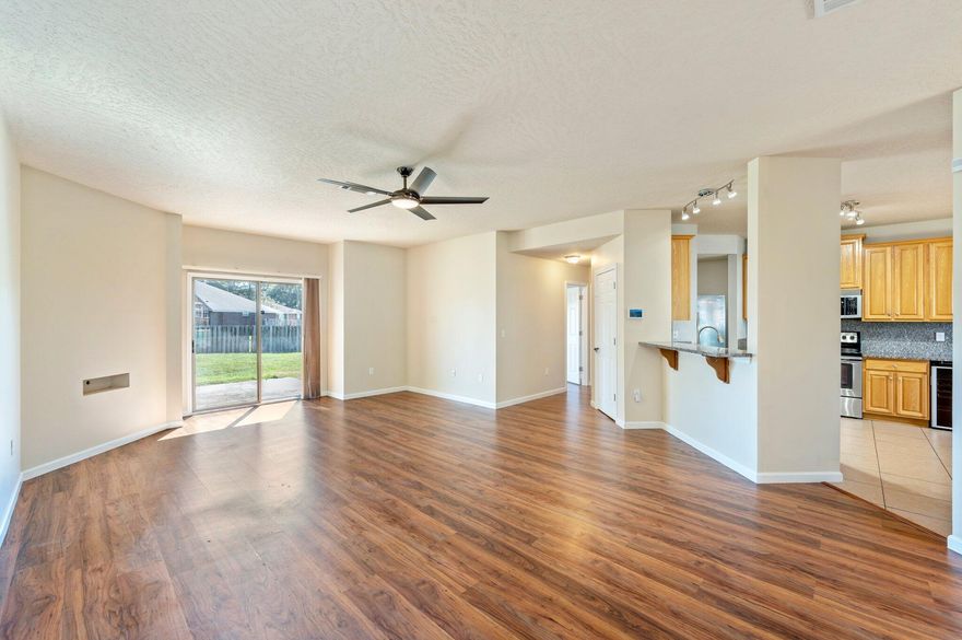 Welcome to your dream home! Nestled in a fantastic  location, this spacious 4-bedroom gem is sprinkled with upgrades. With generous spaces, this home offers the perfect canvas for your personal touches Four large bedrooms all with hard floors, provide ample space for both relaxation and living. The interior is designed with a neutral color palette, and hard floors throughout the entire home offer a clean backdrop, perfect for pets! The kitchen is a chef's delight, featuring stainless appliances, ample counter space, and a convenient bar overlooking the living area. Cooking and entertaining have never been easier. Large pantry and eat-in tiled spaces make this area easy.  Expansive windows boast tons of natural light for cheery mornings and evenings. The Master bedroom is HUGE! Tray ceilings, and ensuite bath.  Bathroom features a garden tub and massive walk-in shower area in all one suite-style space.  Ditch the messy shower curtain and enjoy the extra shower space. Two car garage, keyless entry, and fully privacy fenced backyard round out the home. 
Neighborhood features a play park one street over.