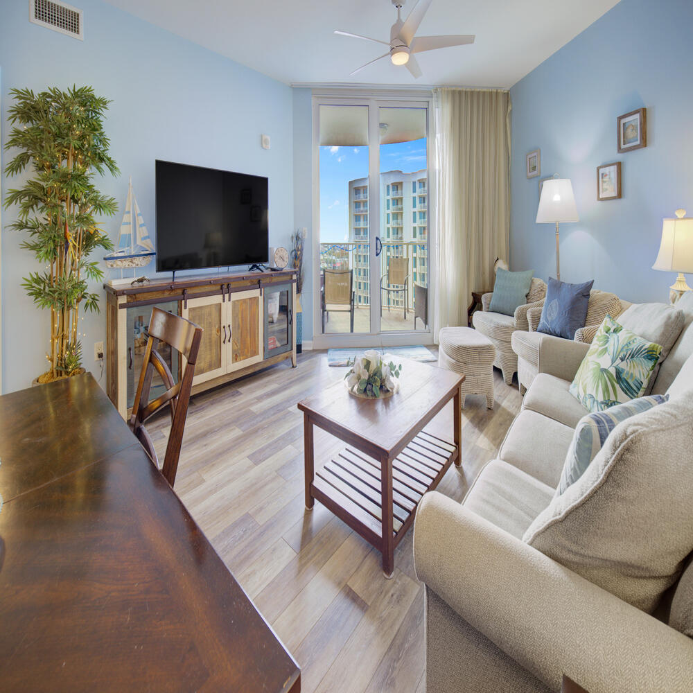 Your Slice of Paradise at The Palms of Destin!Step into vacation mode the moment you enter this beautifully updated 9th-floor gem, perfectly positioned to capture serene pool views and a glimpse of the sparkling Gulf of Mexico. Freshly painted, with new LVP flooring and white quartz countertops, this 2-bedroom retreat offers an open-concept layout ideal for relaxing or entertaining in style. Start your mornings with coffee or unwind after a sunny day on the expansive balcony, surrounded by the soothing sounds of cascading waterfalls and gentle ocean breezes. The kitchen, equipped with sleek black appliances, provides a modern, upscale touch, while the tastefully decorated interiors and luxury vinyl plank flooring offer both elegance and coastal durability.The Master Suite is a private Resort-style amenities at The Palms of Destin include:
Destin's largest lagoon pool with waterfalls
Splash pad and kiddie pool
Relaxing hot tub
Fitness center, tennis, and basketball courts
Playground
On-site restaurant and bar
24-hour security
Complimentary beach shuttle to the sugar-white sands of Destin
Whether you're seeking a serene vacation home, a smart investment, or a place to make lifelong memories, Unit 1903 at The Palms offers the ultimate coastal escape. Come see why life is better at the beach!