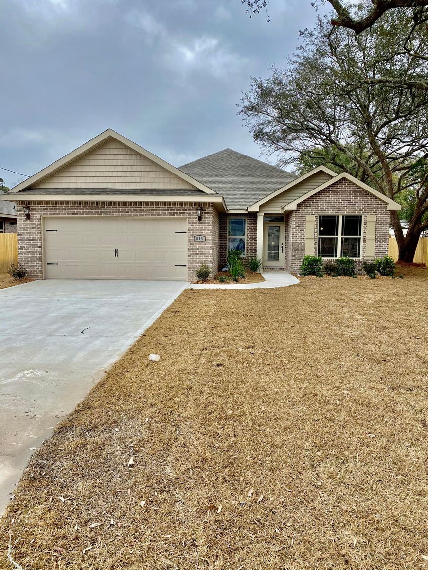 Welcome home to this beautiful Brand New 4 bedroom 2 bath home centrally located minutes from the white sandy  beaches, air force bases, shopping and restaurants.  As you walk into this beautiful home you will love the spacious living room. Beautiful kitchen cabinetry and a large bar area with granite countertops, and a spacious walk in pantry.  Separate dining room area for many family gatherings. Master bedroom has a tray ceiling with crown molding. Master bath has double vanities, beautiful garden tub with an separate shower.  If your looking for a beautiful huge back yard this is the house for you.  Make this beautiful home yours today.  Buyer to verify all areas of importance including , but not limited to lot size, room dimensions, zoning, etc.
