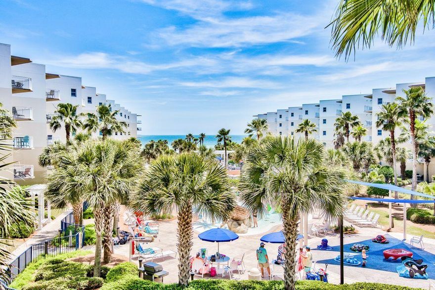 Perched on the fourth floor of popular Waterscape Resort, unit C401 is currently the only unit for sale in the entire building. Gulf views instantly greet you as you step inside this well appointed condo that features two bedrooms, plus an additional bunk space. The open floor plan boasts a fully equipped kitchen with granite countertops, stainless steel appliances and a breakfast bar. The kitchen seamlessly flows into the spacious living area that offers views of both the resort and the gulf. The master suite features gulf views and a connecting ensuite with double vanities, a garden tub and a separate walk in shower. This unit is an ideal investment opportunity and is being sold furnished and rental ready. Waterscape Resort owners and guests enjoy some of the best amenities on the