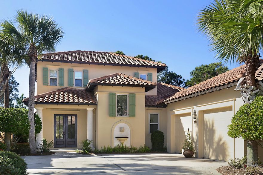 Elegant Mediterranean-style villa with private pool on the 7th hole of the Raven Golf Course located in The Vineyard at Raven Oaks, a prestigious enclave evocative of the Old Italian countryside within gated Sandestin Golf & Beach Resort. Essential to the architectural style, this home offers plenty of alfresco living with a screened-in heated pool; elevated spa; well-equipped summer kitchen with refrigerator, grill, 2-burner cooktop, and beer keg cooler/tap; and small garden (HOA approved). Over $100K was spent on the lanai/pool in 2013. The open-concept gourmet kitchen features travertine floors, 6-burner gas stovetop, desk, soft-close cabinets, pantry, and breakfast bar. The living room offers a gas fireplace, golf course views, and beverage center with wine cooler, and ice maker... Master suite features hand-scraped hardwoods, expanded sitting area, large walk-in closet, and en suite with dual vanities, dressing table, soaking tub, and separate shower. The fourth guest room//bonus room is accessible through the home or by a private entrance. 2 guest suites on the 2nd floor give guests privacy. The Raven Golf Club, which was home to the 2006 and 2007 Boeing Championship - a stop on the PGA Champions Tour - is a visually stunning 6,900-yard par 71 that winds through the marshes and pines of Sandestin. 
