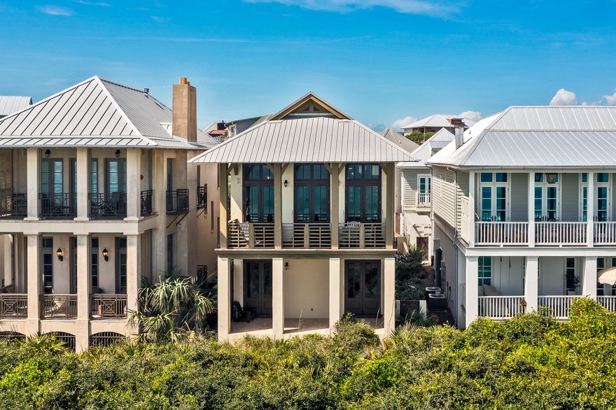 Welcome to 84 Windward Lane. Beautifully-designed, and thoughtfully-executed, this gorgeous home sits in the heart of Rosemary Beach and offers you a gentler, more luxurious way to live. 84 Windward Lane features 34 feet of premium Gulf frontage and BREATHTAKING panoramic views of the Gulf of Mexico. The main house features three bedrooms, three full bathrooms, and the carriage house features an additional bedroom and full bedroom WITH a full-sized kitchen, living area, AND two terraces. Enjoy the views of the Gulf and surrounding neighborhood from the several terraces the beautiful home features.