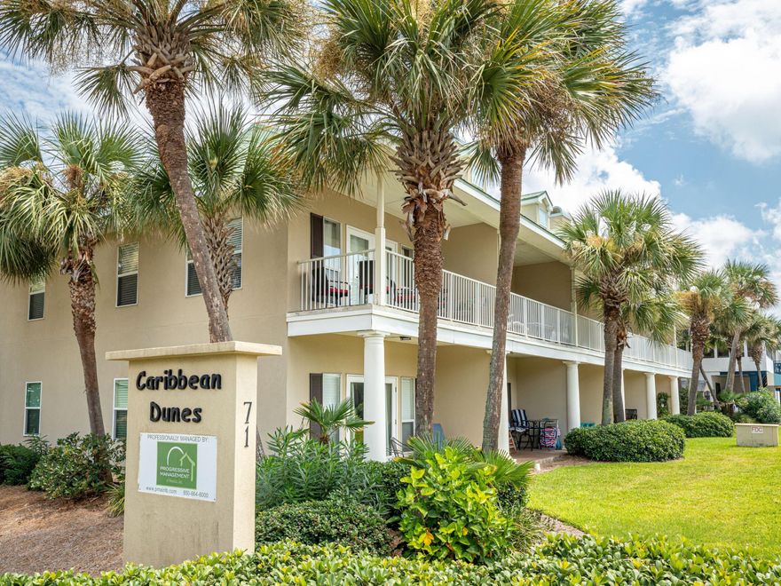 Caribbean Dunes is situated in the heart of Crystal Beach, providing easy beach access and walking distance to restaurants and shopping. This unit consists of a one-bedroom with a loft, facing south and offering forever Gulf Views. The open living, dining, and kitchen areas are ideal for hosting guests, and the balcony provides a spacious area to relax after a day at the beach. On the first level, you'll find one bedroom and a full bathroom, while the upstairs loft serves as a second bedroom with its own full bathroom. The low-rise Caribbean Dunes community is a popular choice due to its community pool and close proximity to the beautiful white sandy beaches of Crystal Beach. Nearby amenities include Destin Commons for shopping and dining, and Destin Harbor is just a short drive away.