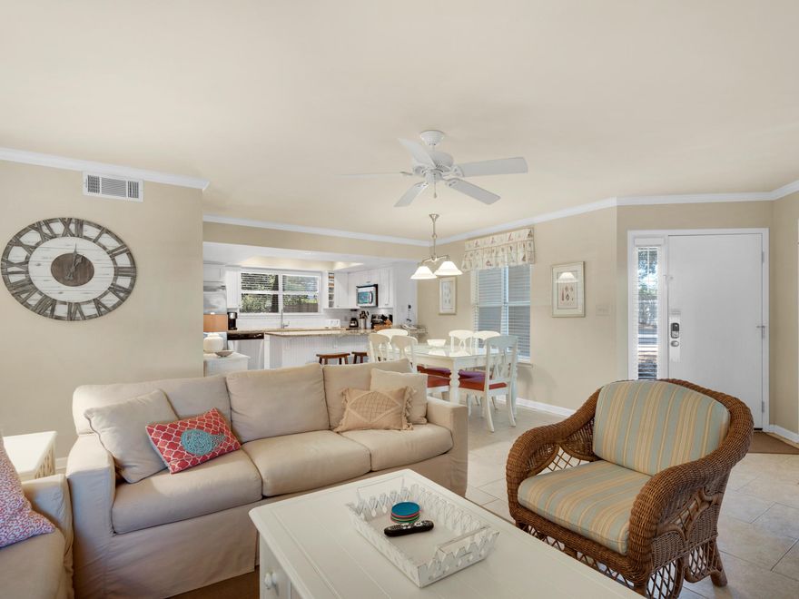 Check out the beautifully upgraded, highly sought after, first floor, two bedroom, two bathCarolina cottage nestled within the gated private community of Hidden Dunes Beach & TennisResort! Steps away from one of the two beautiful pools that the community has to offer, thischarming cottage makes for a perfect year round, seasonal home or a potential income producingproperty with a strong rental history. The updated kitchen features beautiful granite counter tops,high end stainless steel appliances and a space that is perfect for dining and entertaining. Elegantrenovations include remodeled bedrooms with shiplap, upgraded floor tile, new paint andfurnishings, as well as a new HVAC unit installed in March 2019. This peaceful property has aspacious screened in porch with a view