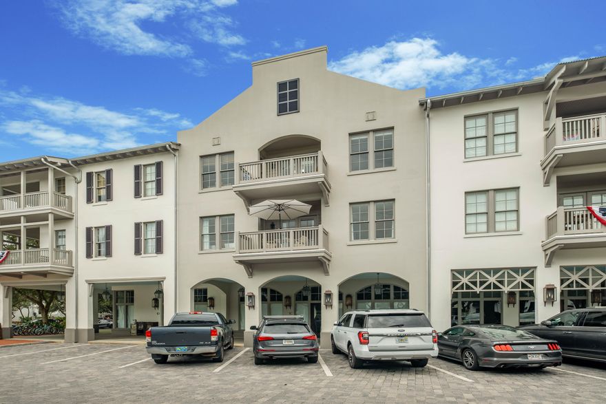POSTED TO MLS FOR COMP PURPOSES ONLY This classy renovation in the heart of Rosemary Beach Town Center, enjoys the close proximity to the vibrant entertainment venues of Restaurants & Shops as well as the privacy and quiet of a well insulated structure. The balcony overlooks Barrett Square Park with views of the West Indies inspired architecture of the Town Center buildings and Town Hall. Enter the Foyer with  whitewashed pecky cypress walls and French sconces, then progress to the expansive Living/Dining adjacent to the Italian Kitchen with a Wolf/Subzero appliance package. Each of the 3 Bedrooms are in separate corners of the condo allowing further seclusion. The renovation also included marble baths, built-ins, new plumbing, electric and refinished floors throughout.