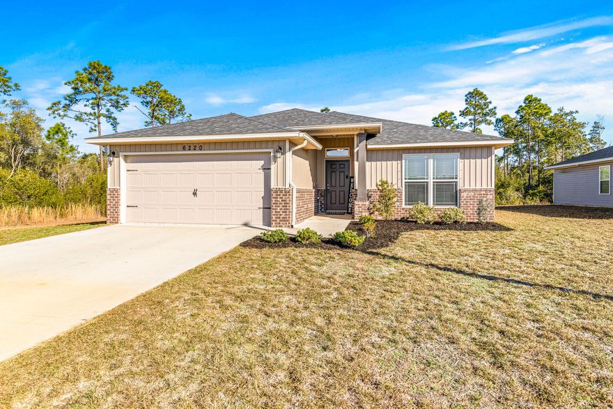 Better than new! This home is in excellent shape and move in ready! Quick closing works well too! Heather's Place features fully sodded yards, sidewalks, underground utilities, public water and sewer, convenient access to shopping and schools and only 8.5 miles to Navarre beach! This home comes with GRANITE COUNTER TOPS tops in the kitchen and bathrooms with under mount sinks, STAINLESS STEEL APPLIANCES in the kitchen, UPGRADED FLOORING in the common and wet areas and carpet in the bedrooms. Separate TILE SHOWER in the master bathroom, covered back porches and much more. Blinds through out the home. Great lot as it backs up to a wooded area and only have a neighbor on one side! Hurry it will not last long. Ring doorbell does not convey.