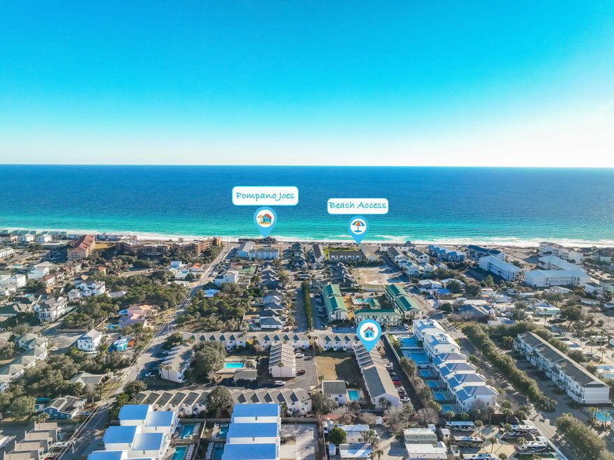 Located just a short walk from the beach in Miramar Beach, this townhome offers a versatile opportunity for full-time living, a vacation residence, or short-term rental use. The property features 2 bedrooms and 2.5 bathrooms and is being sold fully furnished, making it a turnkey option for immediate enjoyment or rental placement.Quick and convenient beach access is a key highlight, allowing easy access to the sugar-white sand and emerald waters without the need for parking. The location also provides close proximity to popular local favorites including Pompano Joe's, as well as shopping, dining, grocery stores, and Silver Sands Outlet Mall, offering both convenience and coastal lifestyle appeal. Inside, the main living area is bright and open, with a layout well suited for everyday living or rental use. Tile flooring extends throughout the main level, and the living room flows seamlessly into the dining area and kitchen, creating a comfortable and functional space for relaxing or entertaining.

The kitchen features white cabinetry, granite countertops, stainless steel appliances, a breakfast bar, and ample storage. A convenient half bathroom is located on the main level. Upstairs, both bedrooms are generously sized and privately situated, each with its own full bathroom to provide privacy and comfort for owners and guests. The bedrooms are equipped with blackout curtains, and a full laundry area adds everyday convenience.

The home includes two assigned parking spaces located directly in front of the unit, offering easy access. Additional storage is provided by a large outdoor storage area along with a separate interior owner's closet, ideal for personal items and rental supplies.
Step out onto the covered balcony, a comfortable spot for morning coffee or evening relaxation overlooking the surrounding green space. The Woodland Shores community offers two pools, a clubhouse, and shared outdoor areas, adding amenities beyond the beach.

Short-term rentals are permitted, and the townhome is being sold fully furnished, making it a move-in ready, turnkey property. Buyer to verify all dimensions.

