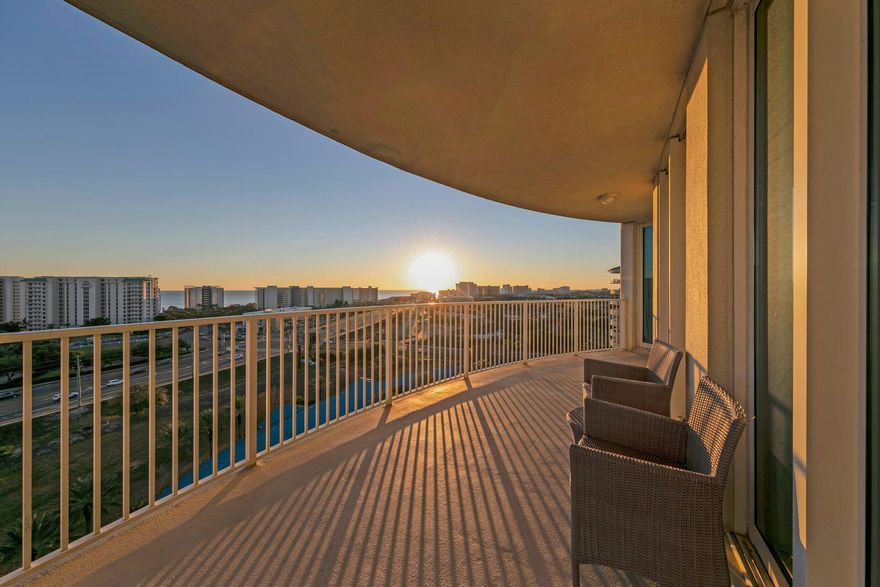 This 11th Story 3 Bedroom/2 Bathroom Condo/Floor Plan is one of the few End Cap Units offering UNOBSTRUCTED and PANORAMIC VIEWS of Henderson Beach Park, the Gulf Of Mexico and amazing West Facing Sunsets from every space in the Unit. The Palms of Destin is an outstanding full scale Resort & Conference Center with a Restaurant/Sports Bar, a Fitness Center, 2 acres of tropical pools with multiple islands and water falls, splash fountain, hot tub, kiddie pool with water feature and so much more. Unit had $15,000 in new renovations Including replacing all carpet with luxury wood grain laminate flooring, new (upscale) living and dinning room furniture, new ceiling fans and light fixtures throughout, four new large flat  screen (4k Smart) TVs in each bedroom & living room, repainted throughout.