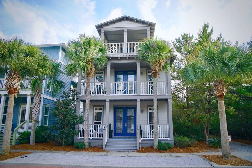 Located in the heart of Seacrest Beach, you'll appreciate the prime position of this single family home sitting on the East side of the community, steps from the pool and Rosemary Beach shops/restaurants. The beach tram pickup is outside your front door so you'll have toes in the sand in no time. A swing seat on the porch and a whirlpool tub in the master are just some of the extra touches that enhance this luxury residence. Each of the four bedrooms enjoys its own ensuite bathroom and private balcony. The spacious open living area and first floor bedroom make it attractive for a family beach home or investment property. On the third floor you'll find open porches on both sides of the home to take in the sunrises and sunsets.