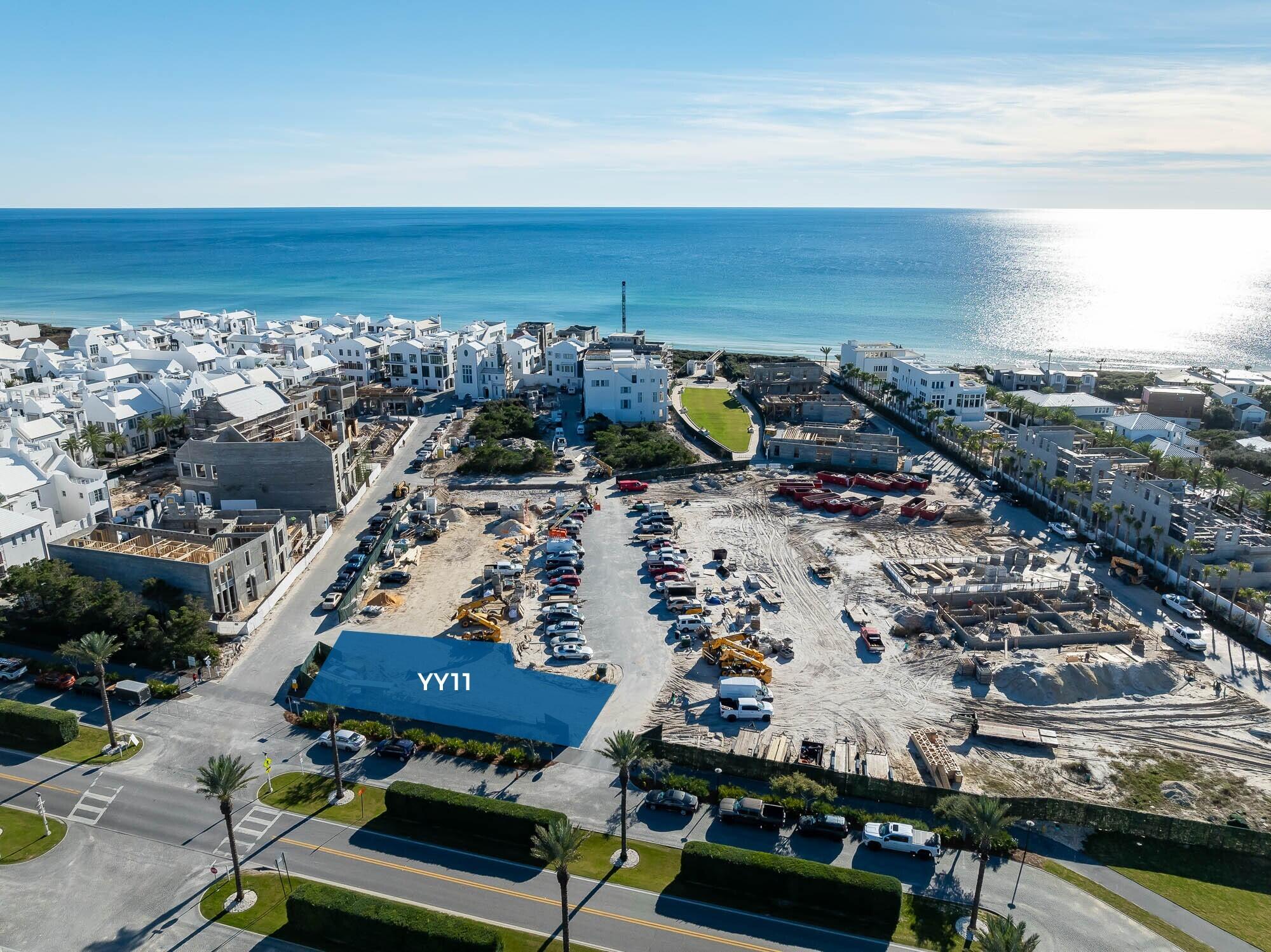 Located on the beach side of Scenic Hwy 30A, YY11 is a Large, corner condition fronting the slip road and Scenic Hwy 30A and bordered by the Bela Gray Pedestrian path that leads to the Bela Gray Green and Beach Access.  Provides great opportunity to deliver a spacious home comparable to the adjacent homes fronting Scenic Hwy 30A on the Beach side of Scenic Hwy 30A.