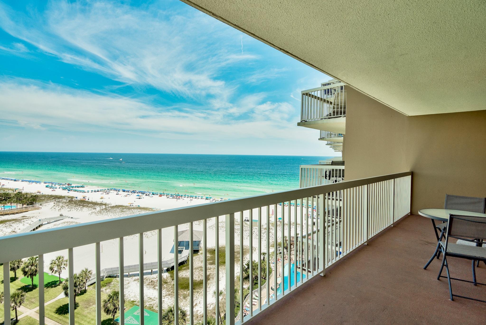 Incredible Gulf and city views offered from this recently updated, fully furnished, 14th floor end unit at Pelican Beach Resort. Projected rental income is approx. $48,344 a year! Recent renovations include all new stainless steel stove, dishwasher, and microwave, freshly painted, and a brand new custom master shower. Other updates to the include granite counters, Moen fixtures and Baldwin locks, and custom kitchen cabinetry. The couch is a comfortable pullout so the unit easily sleeps 6 people. The views from this 14th floor unit are stunning. The large balcony overlooks the beach, the pool, the city of Destin, and you can watch all of the fun at Big Kahuna's Waterpark as well! Pelican Beach is one of Destin's most popular and strongest rental building as it's amenities include gated