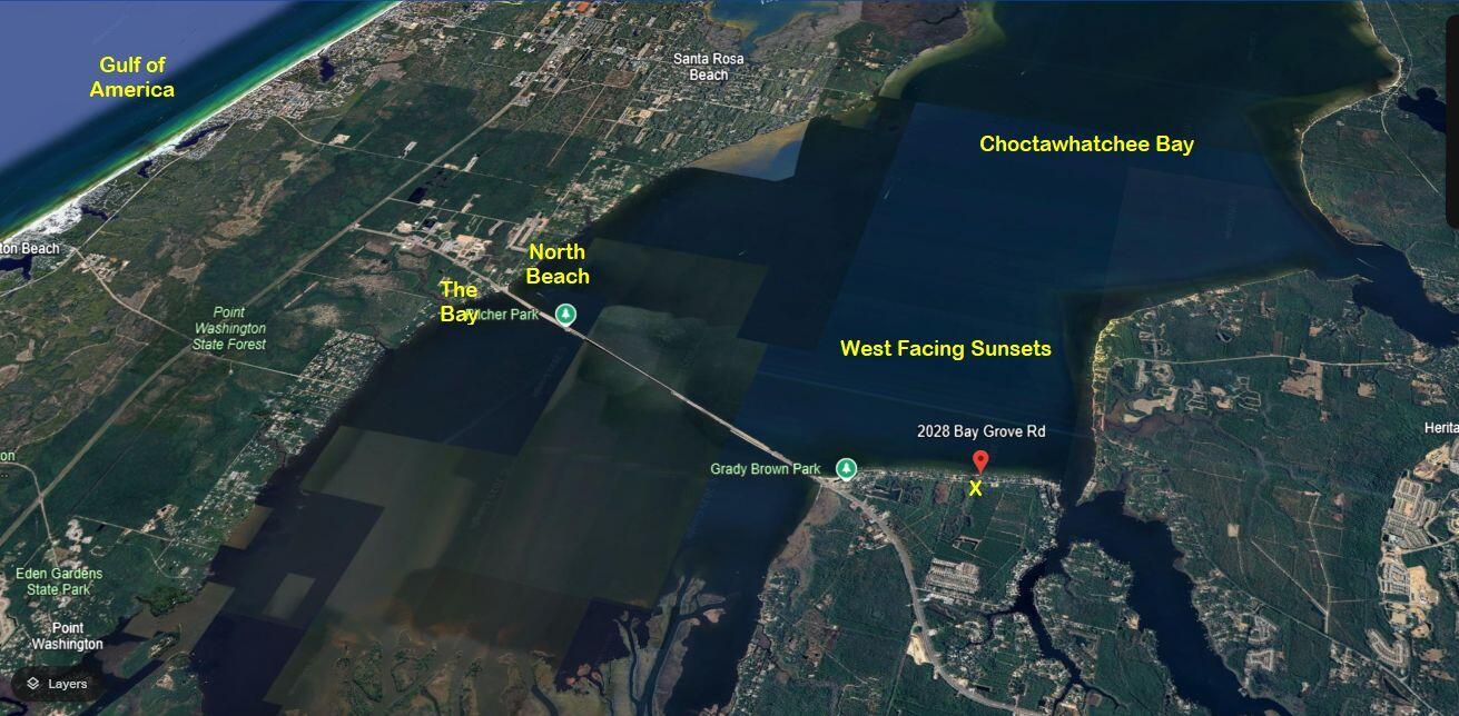 Stunning .602 Acre Bay Front Lot. Heavily wooded with mature magnolias, pines and oak. Western facing for incredible sunsets. Strategically located between two larger lots with new, larger homes recently built on each of those lots.Just over the bridge from South Walton allowing easy access to 30A amenities and boat to nearby The Bay Restaurant and North Beach Social to dine and imbibe.