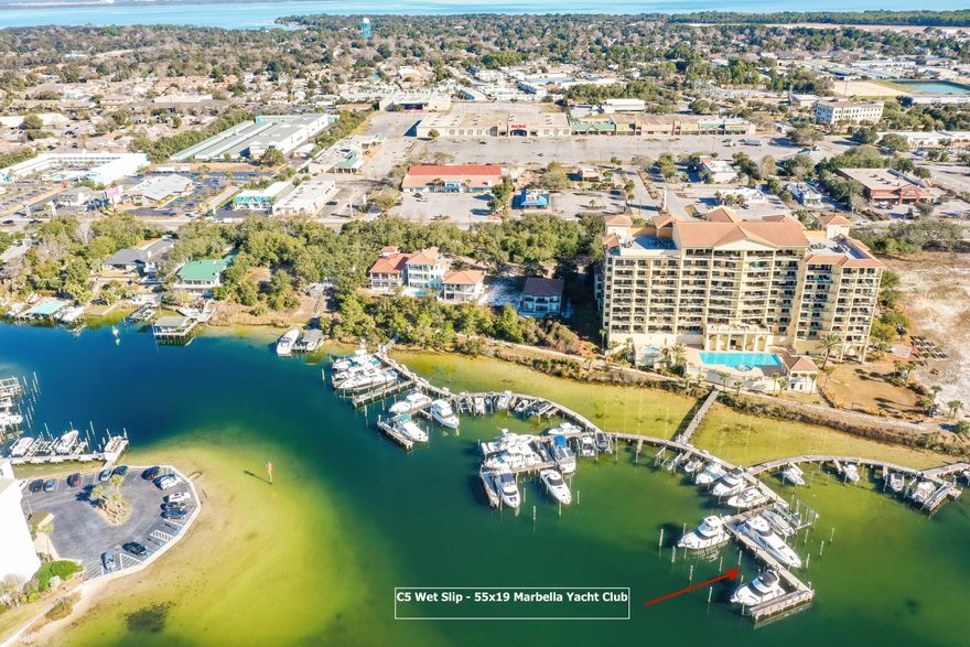 C-5 Boat Slip is a 55 x 19 ft wet slip for sale in Marbella Yacht Club. Sales conveys to Buyer via ''Assignment of Use'' plus 6% Florida Sales Tax. Buyer to confirm all dimensions and Marbella Yacht Club Monthly Dues. Monthly Yacht Club Dues do not cover electricity usage from shore power.
