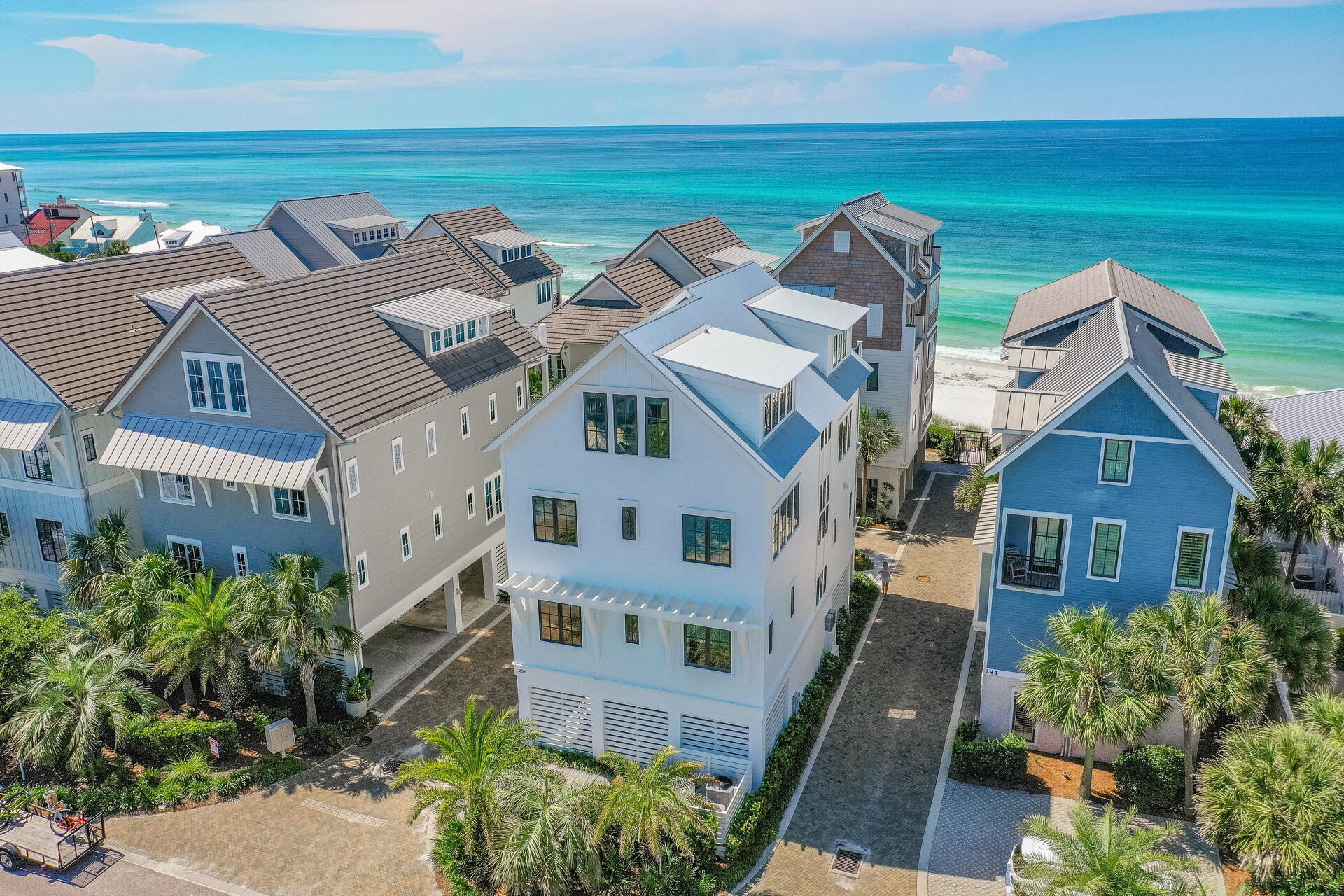 This stunning Inlet Beach home is one of the few exclusive homes located in The Bluffs of Inlet Beach. Desirably situated one home off the Gulf of Mexico with Gulf views from every level, and just east of Rosemary Beach. You are steps away from 240' of Private Beach and the Gulf Front Community Pool. There is ample room for entertaining in this 6 bedroom, 6.5 bath beach paradise. The lower level, outdoor patio offers a fun spot to hang out with a ping pong table, mini fridge, outdoor TVs and seating area. Enjoy three Gulf facing porches on the South side of the home. Pictures coming soon!