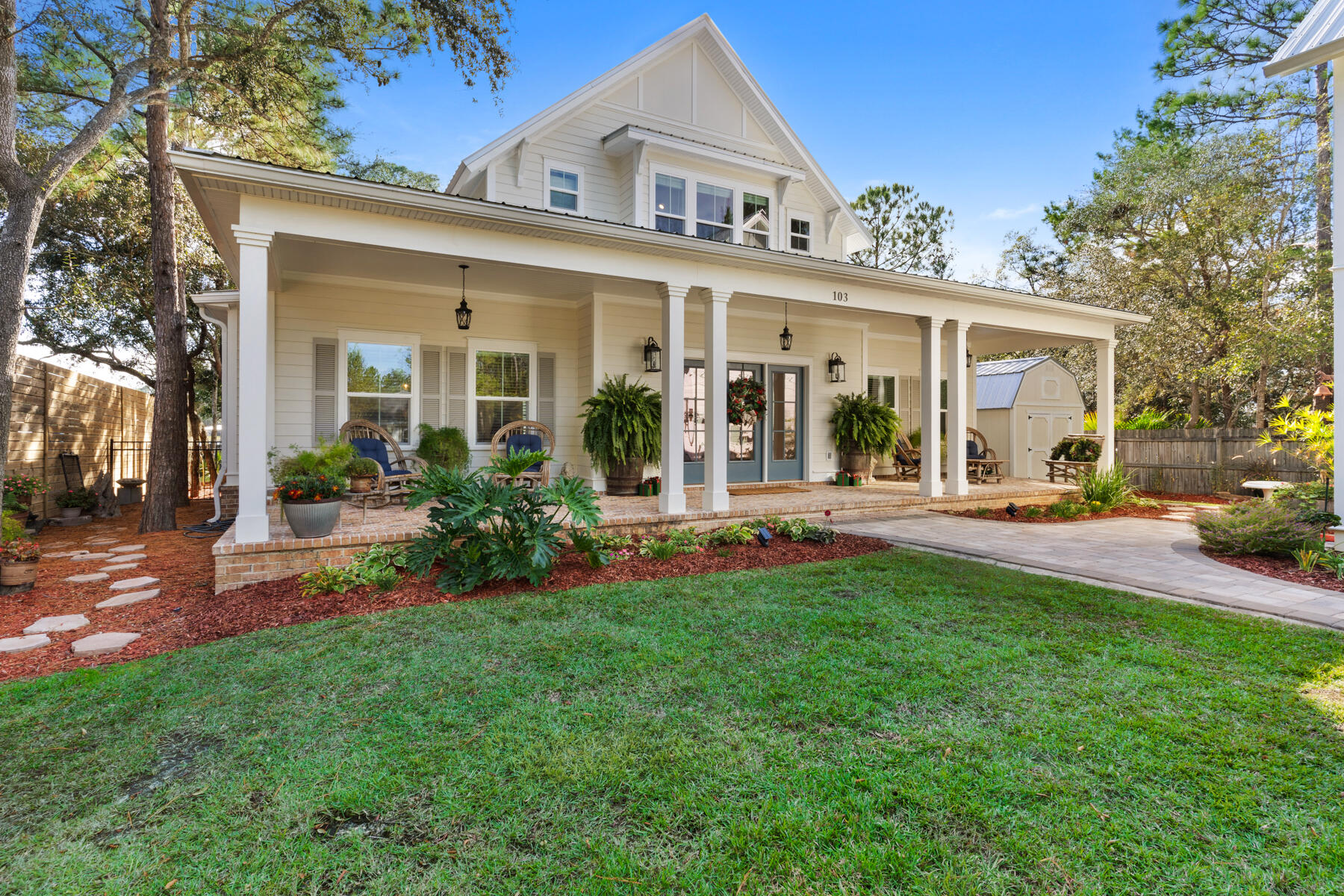 Step into this gorgeous two-story farmhouse that immediately feels like home sweet home! With its inviting atmosphere and spacious layout, this residence welcomes you into a cozy haven. The main house features 3 beds and 2 full baths and a half bath! The kitchen is a chef's delight. Boasting an oversized island, a gas stove, real brick wall, and stainless-steel appliances, seamlessly connects to a cozy office nook, creating a delightful blend of functionality and comfort. Enter the welcoming living space with an expansive foyer, a charming gas fireplace accented by brick, stunning bayou views, and luxurious luxury vinyl plank flooring that extends throughout, harmonizing elegance with comfort. The master bedroom, located downstairs, is a true retreat, spacious closet, a separate shower,