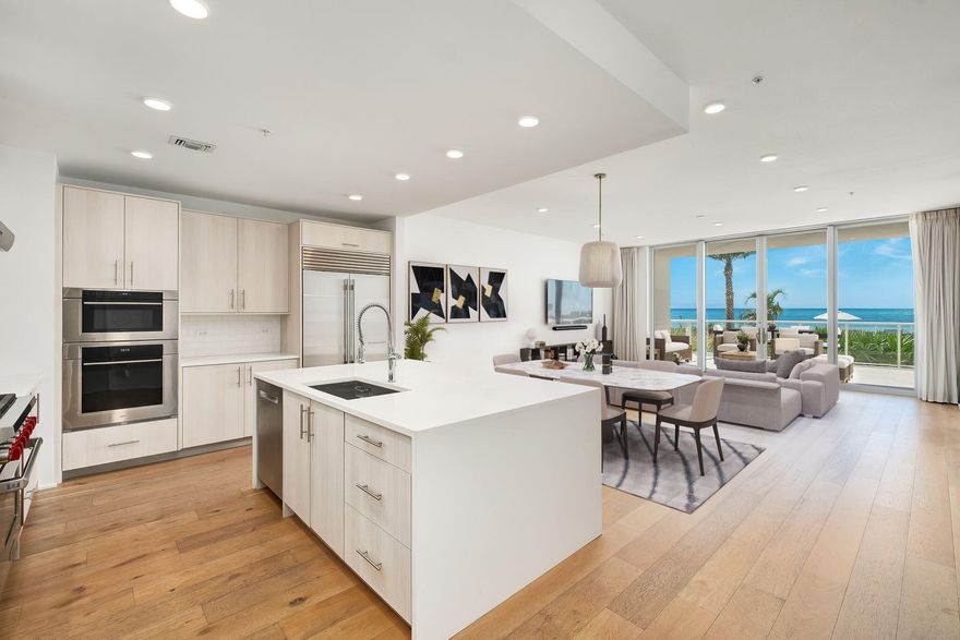 A rare opportunity for resort-style Gulf-front living with ground-level convenience at Thirty One on 30A. Residence 105 provides direct access to the pool deck & beach plus an extended balcony that doubles the outdoor living space-- a feature unique to this floor. This property offers secure dedicated garage parking & storage only steps from the private elevator leading into the home. Inside, you'll find custom window treatments, added barn doors at the office, built-out closets including shelves in the laundry room, Sonos-integrated TVs, glass shelving at the wet bar, a zero-entry shower, & designer lighting throughout. Also, note the kitchen features SubZero & Wolf appliances surrounded by a full wall tile backsplash. Enjoy added peace of mind with a Halo water detection system, on-site beach chair service, & a full-time building manager. Thirty One provides 335' of beach frontage shared by 27 residences, and other amenities include an enlarged pool, outdoor kitchen & fireplace, fitness center & owners lounge. Offered unfurnished in Seagrove's premier non-rental Gulf-front community.
