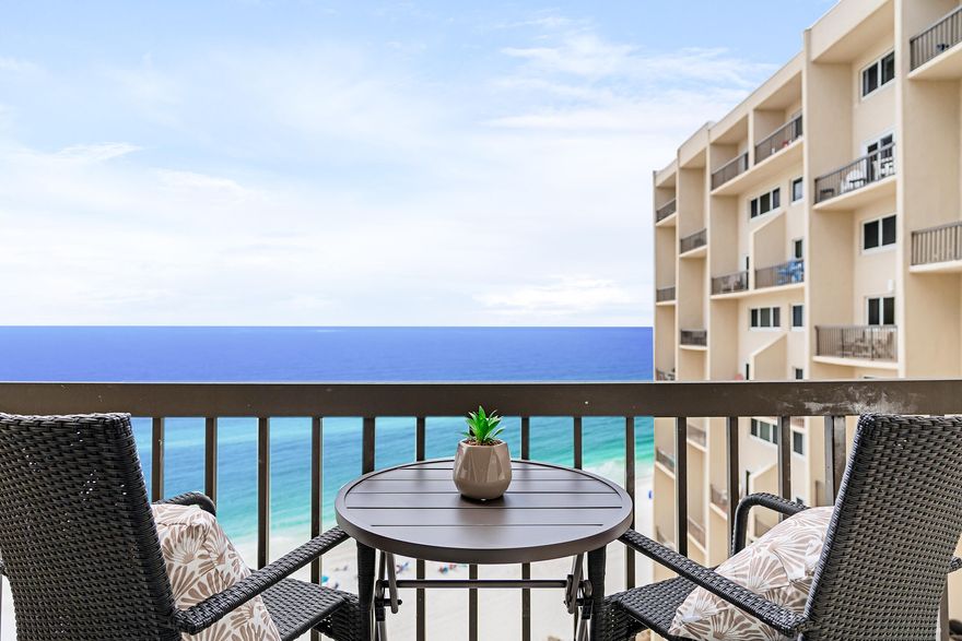 Welcome to your stunning ninth-floor condo with breathtaking views of the Gulf of Mexico! This beautiful unit features two bedrooms and two and 1/2 bathrooms, perfect for a private beach getaway or a great short term rental investment opportunity for an investor.As you step inside, you'll be amazed by the gorgeous two-story layout that has been fully remodeled with high-end finishes throughout. The unit is sold fully furnished, making it easy for you to move in and enjoy the beach lifestyle from day one and is turn-key, rental ready.Enjoy the stunning views of the gulf from both balconies, which offer space for dining and relaxation. The west-facing location is perfect for capturing the stunning sunsets over the emerald water.This unit is located in the exclusive gated community of