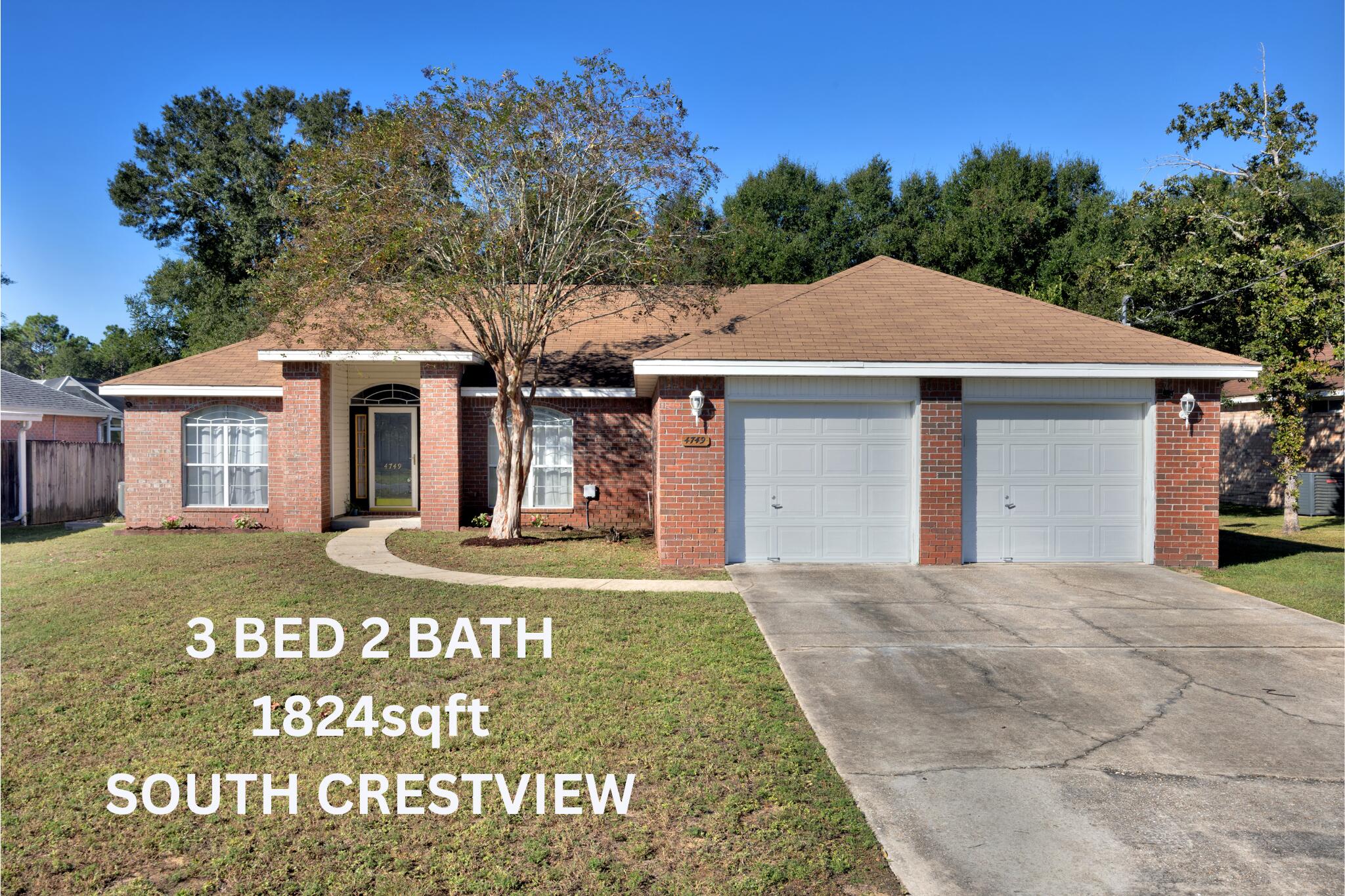 SOUTH CRESTVIEW 3-Bed 2 Bath Brick Home1,824 sqft Conveniently located for military commute and near shops, schools and restaurants **Highlights:**- Formal dining room & breakfast area- Tiled entry & spacious living room with wood-burning fireplace- No carpet - all tile and laminate flooring- Huge master bedroom with vaulted ceilings & large walk-in closet- Master bath with dual vanities & soaking tub/shower- Large kitchen with ample countertop & cabinet space- Screened-in porch and a beautiful, flat fenced in back yard-GE 4.8 cu.ft. front loading smart washer and dryer convey with home-Seller Credit of $5000 w/acceptable offer