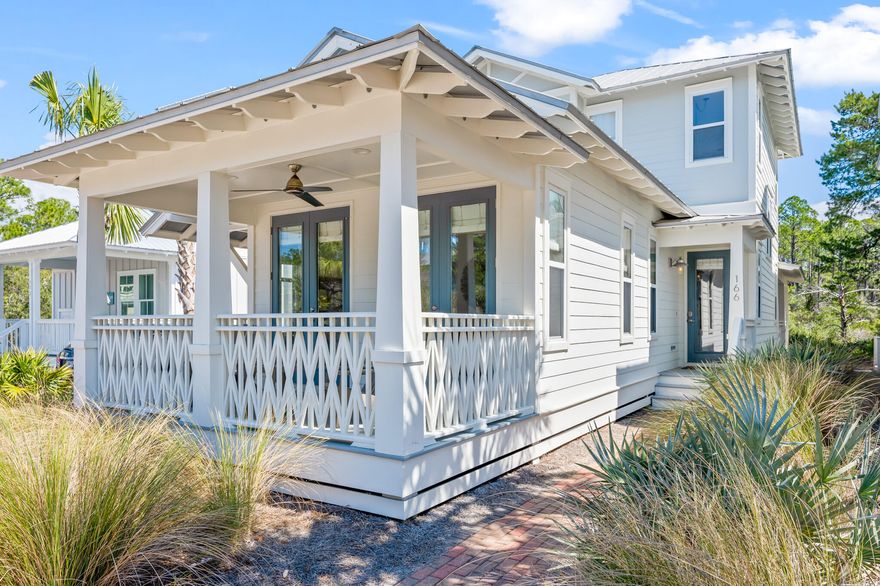 An exquisite rare offering giving you the ability to own one Seacrest Beach's most private homes with a backyard full of nature preserve that lends itself to picturesque views of the forest from its multiple porch spaces and no backyard neighbors. This exceptional location is just a 2-3min walk to the 12,000 sq/ft lagoon pool, directly next to one of the tram stops that shuttles you to and from the beach. Just 5mins to Rosemary, 5mins to Alys Beach, and ideally borders one of Seacrest's nature trails, so your morning walks can begin and end just a few steps off the back porch. This home greets you with wonderful southern coastal charm and curb appeal with its beach cottage style, well manicured landscaping, and beautiful craftsmanship displayed in the detail of the porch railings and the exposed rafters. This home is accented with hardwood plank floors, vertical shiplap accent walls, coastal decor, and abundant natural light throughout. There is a fully-stocked kitchen with utensils, cookware, blenders, coffee makers, etc. making this home a turn-key rental-ready opportunity. There is a powder room off the living room and an outdoor shower just out the home's separate entrance off the kitchen. The master is also located on the main floor with private access to the front porch. Upstairs there are 2 additional bedrooms, one 2nd master with ensuite bath and private porch access. The 3rd additional guest suite is currently set-up as the quintessential bunk room with ensuite bath. This home has been well maintained and is in pristine conditioned,  and being offered fully-furnished and ready for its new owner. It would make the perfect 2nd home/beach getaway or vacation rental investment.
