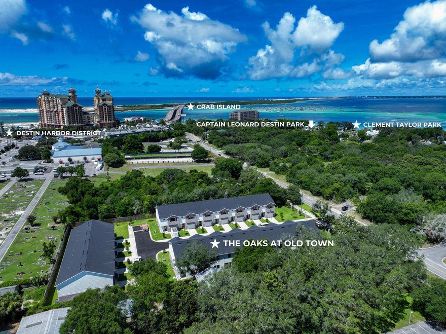 End Unit! Welcome to The Oaks, a charming neighborhood nestled in the heart of Destin, FL. Perfectly positioned near the picturesque Destin Harbor, The Oaks offers unparalleled access to two of Destin's hidden gems: Captain Leonard Destin Park and Clement Taylor Park. These serene bayfront parks provide a tranquil retreat with stunning waterfront views, lush greenery, and recreational activities just steps from your front door. The townhomes at The Oaks boast an expansive 1,962 square foot floor plan, thoughtfully designed with 3 spacious bedrooms and 2 1/2 luxurious baths. Each home is meticulously crafted with high-end finishes and modern amenities, including: Double Stacked Kitchen Cabinets, Calacatta Laza Quartz Countertops Throughout, Large Kitchen Island with Breakfast Bar,