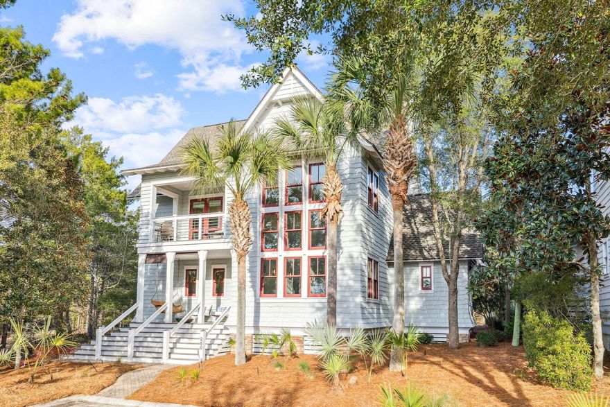 Experience elevated coastal living in the exclusive Peninsula section of WaterSound Beach. Nestled on a generous wooded homesite in a quiet, nature-filled setting, this Nantucket-style residence offers exceptional privacy just steps from the sugar-white sand and only a one-minute walk to Camp Creek Lake. Recently enhanced with a 2024 roof, 2023 and 2024 heating and cooling systems; the home provides both peace of mind and lasting value.A broad paved driveway only accessible to residents & welcoming front porch introduce a thoughtfully designed interior where soaring 22-foot ceilings, open galleries, and triple-high transom windows fill the home with natural light. Bolivian rosewood flooring and striking Italian marble accents add warmth and sophistication,  while hard wiring for a Control4 smart home system ensures modern convenience. 

The main floor open kitchen is designed for entertaining, featuring double ovens, Sub-Zero appliances, a wine refrigerator, ice maker, exotic wood cabinetry, and a large center island. Outdoor living shines with a private backyard offering a space to spread out and play securely. 

The home includes three furnished spacious bedrooms, each with its own ensuite bath. Two guest suites are located on the first floor, while the second level is dedicated to a stunning primary suite with a private balcony and spa-inspired bath.

Approved architectural plans for both a carriage house & a third floor fourth bedroom and full bath convey with the property, and the gracious oversized homesite offers ample room to add a carriage house, pool, and two-car garage  creating outstanding flexibility and long-term value.

Enjoy access to Camp Creek Lake, private beaches, community pools, scenic boardwalks, green spaces, and optional membership to the WaterSound Beach Club. This is a rare opportunity to own a home that seamlessly blends architectural presence, privacy, and expansion potential in one of WaterSound Beach's most coveted enclaves.
