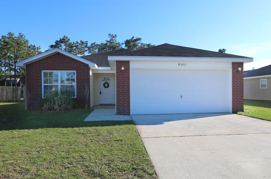 Great home located in the heart of Navarre close to schools, churches, shopping, youth center, & Navarre Beaches. This quaint home offers an open, split floor plan a spacious great rm w/a decorator's ledge, bright eat-in kitchen w/breakfast bar. Kitchen includes refrigerator, dishwasher, flat cook-top stove, micro-hood & an abundance of counter space & cabinet storage. Home has indoor laundry rm separating the 2 car garage & kitchen. All 3 bedroom are roomy w/a lot of natural light. Home features ceiling fans, blinds, arch entries, dual vanities & oversize tub/shower combo in master, walk-in closets, sprinkler system, well w/timer, 50 gal H20 heater, fully fenced yard perfect for kids/pets. Only 11 years old & well maintained. Newly painted, freshly steamed floors, & just pressure washed.