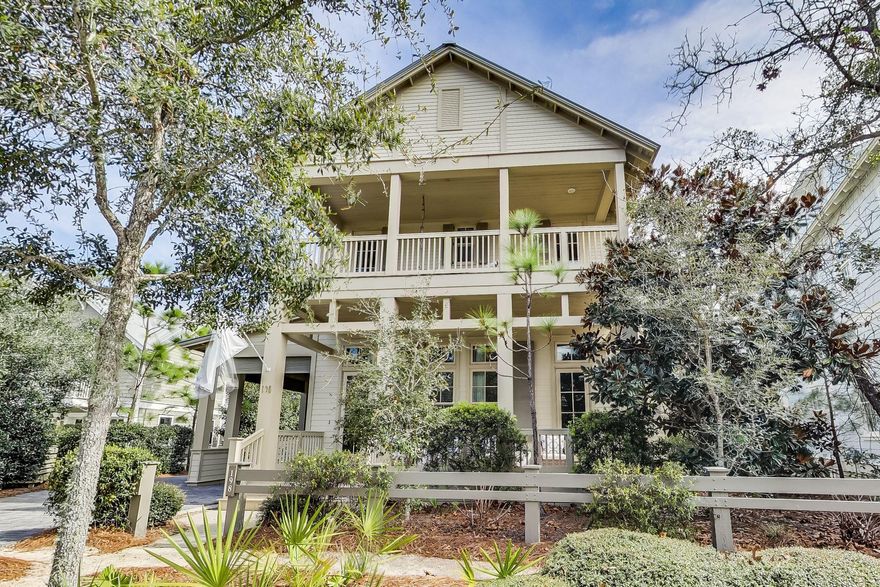 This beautiful Watercolor home is sold fully furnished and move in ready! The great room is truly great with soaring ceilings and floor to ceiling windows. This peaceful location backs up to preservation land and is located on one of the largest lots in Phase 3. There are 4 master suites plus a large bunk room. The back porch acts as a second living area with ample seating and a fireplace. Relax on this porch while overlooking preservation land that will never be built on. The private pool completes a beautiful outdoor entertaining area. If you tire of your own private oasis, the Frog Pool and park area is right around the corner and the new Camp Watercolor park, pools and grill are an easy walk or bike ride away. Don't forget about the newly expanded beach club overlooking the gulf!