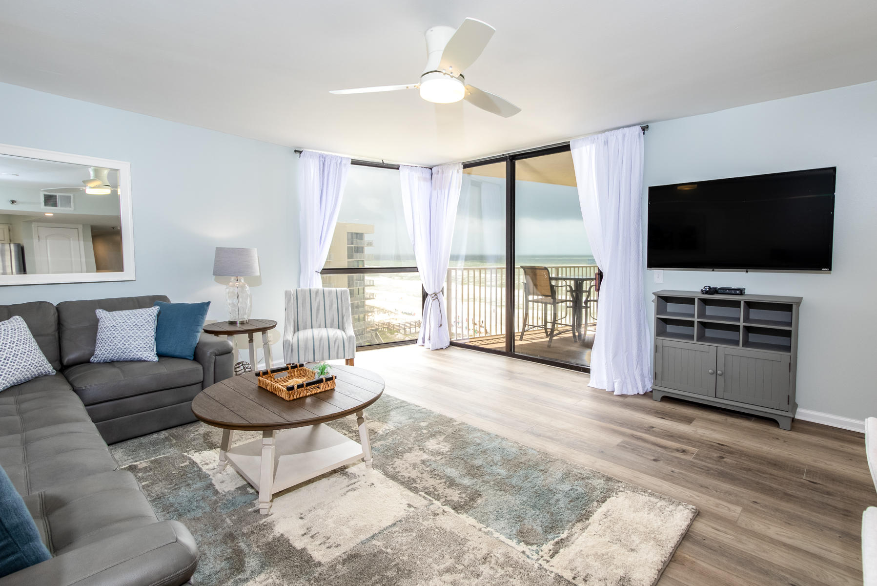 Under Contract with a Kick-out Clause.Dazzling gulf and beach views are just the beginning for this newly-renovated condo on the seventh floor at Mainsail. Completely remodeled including designer furnishings, the current owners updated this two-bed, two-bath condo with new flooring, appliances, quartz countertops, lighting, an instantaneous hot water system and all ''popcorn'' ceilings have been removed. The condo's open space concept is exceptionally light and bright with a shiplap accent wall and a ''coastal'' color scheme that appeals to today's discerning purchaser. The horizontal glass backsplash in the kitchen perfectly complements stainless steel appliances, and an expansive breakfast bar offers plenty of dining counter space. The master ....
