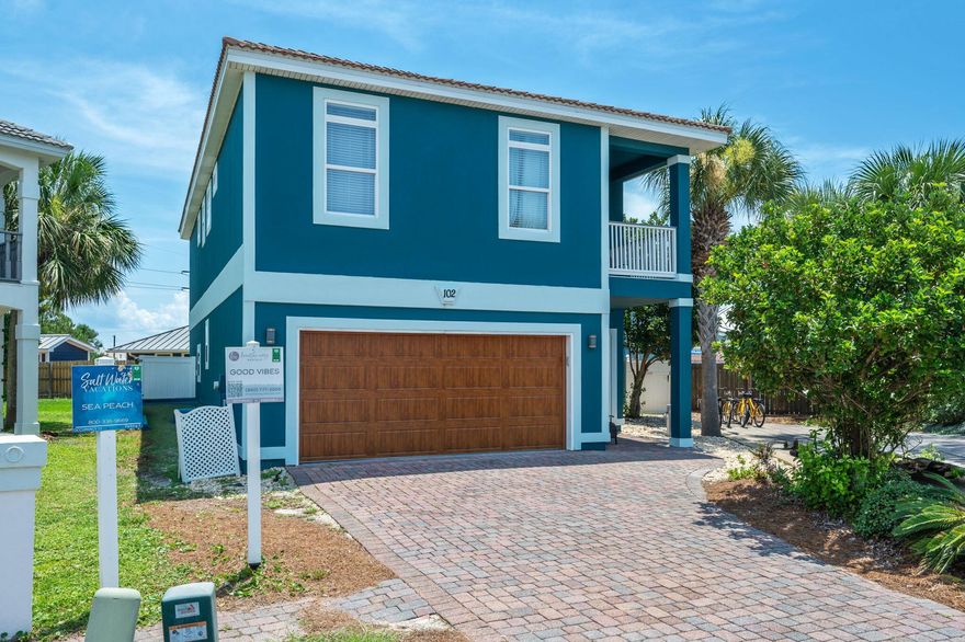Welcome to Good Vibes, a thoughtfully updated 4-bedroom, 4-bathroom home in the heart of Destin, offering over 3,000 square feet of comfortable and flexible living space. The first floor features an open layout with a spacious family room, dedicated dining area, and a well-appointed kitchen, perfect for everyday living or entertaining. A standout wet bar, located just off the main living area, adds a great touch for hosting. Upstairs, a loft with a sleeper sofa provides extra accommodations, while a bonus room with its own private terrace easily functions as a fifth bedroom or office. The oversized primary suite includes a dedicated work area, an ensuite bath, and a large walk-in closet. Recent updates include fresh exterior paint and new front and upstairs patio doors. Outside, enjoy your private backyard with a heated in-ground gunite pool and low-maintenance artificial turf. The home also features a full smart automation systemlights activate when the front door is locked, the HVAC system adjusts automatically, and all lighting powers down with a single "goodbye" command. Additional amenities include deeded beach access just 0.3 miles away, a community pool, gazebo/pavilion, recreation room, and tennis/pickleball courts. Sold fully furnished with all d??cor and furniture conveying, and complete with a two-car garage, Good Vibes is ready for immediate use as a personal getaway or income-producing rental.