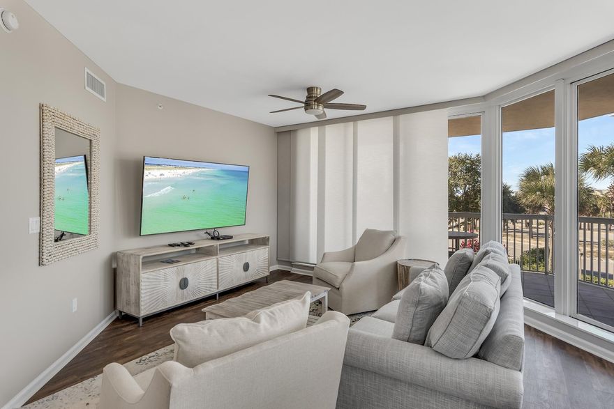 RENTAL MACHINE! Gorgeous end unit located in the exclusive Saint Lucia building at Silver Shells in the heart of Destin. Coastal Elegance best describes this beautifully appointed 1,805 square foot condominium. The soft color pallet and beach inspired decor welcomes you upon entering. Flooded with natural light, the split bedroom floor plan is ideal for entertaining overnight guests . The living area is open to the dining area and kitchen, and offers access to one of two expensive balconies totaling over 200 square feet. The living room balcony offers Gulf Views. Modern light fixtures, LVP flooring, kitchen with quartz countertops and breakfast bar, stainless steel appliances, and floor to ceiling blinds are featured to meet today's buyers expectations. See supplement Functionality is key. Master bedroom with a kiMaster bedroom with a king sized bed, ample walk in closet, separate vanities, whirlpool tub, big shower with tile surround, secondary bedrooms with large closets and a bathroom for each bedroom, as well as a full size laundry room with a storage closet and utility sink, what more do you need? The four smart TVs are less than two years old, and the living room TV is 75 inches. The HVAC is 2019, and was just serviced. There is a water leak detection system in every unit in the building. Conveys fully furnished and is currently utilized as a vacation rental which is self managed. Owners gross sales for 2022 were over $88k, with owner usage. Parking space #39 and storage unit #39 also convey. Whether you are wanting a home away from home, or are place to plant your roots in the white sands of the Emerald Coast, make this property your Florida Dream come true!
Amenities include an indoor/outdoor pool which is heated, clubhouse, fitness center, spa, restaurant, tennis courts and coming soon pickle ball courts, beach side tiki bar, grill area, large lagoon pool, children's pool and hot tub., and gated entrance with 24 hour security.