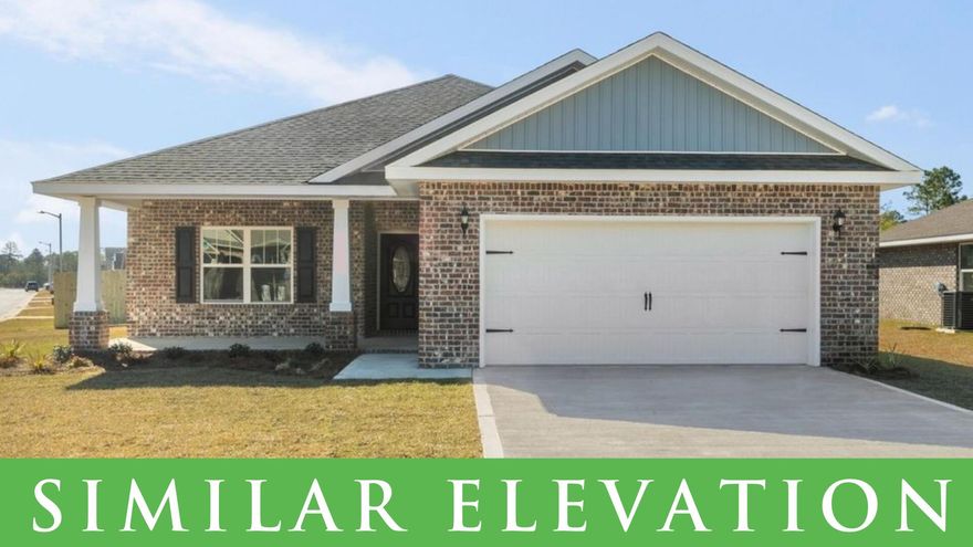 The famous Carlos Plan now building off East Bay in Navarre. To be completed Sept 2021. This 3 bedroom 2 bath brick home offers an open living room, dining room and kitchen space lined with Luxury Vinyl Plank Flooring. This split floor plan offers a spacious master suite,  a luxurious master bathroom including a separate garden tub, a stand up tile shower & double vanities. The kitchen includes solid wood cabinets with soft close doors & drawers. 3cm Granite in kitchen and bathrooms. High end finishes include vaulted ceilings in the living room & a single trey ceiling in the master bedroom, brushed nickel fixtures, lever style door handles, crown molding in the treys & more!  Photos of a similar home. We do not have any model homes available. Check out the 3D Tour