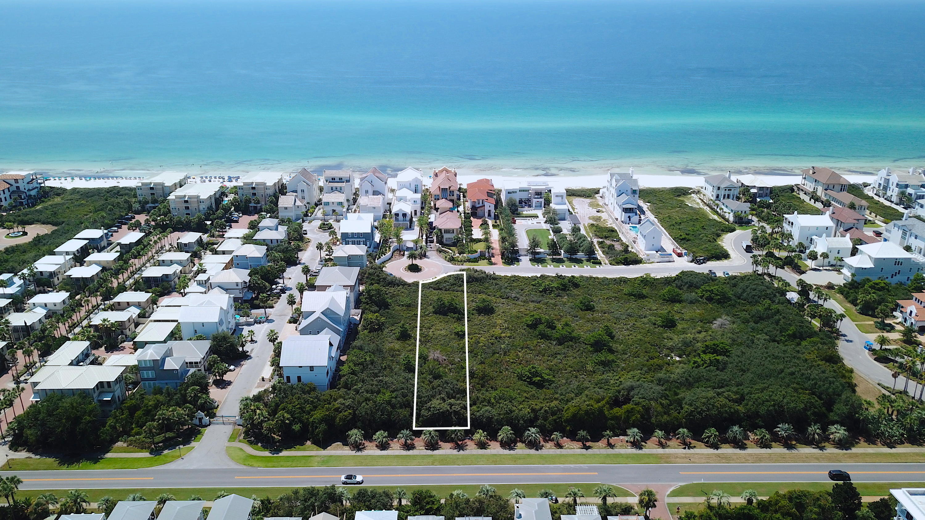 This 60-foot wide 2nd-row lot in the gated, Gulf-front community of Paradise by the Sea offers a homesite just under half an acre south of Scenic Highway 30A. Its extraordinary depth enables unique possibilities for design and layout. Alys Beach is just west of this location, while more shopping, dining, and seasonal entertainment at Town Center in Rosemary Beach is just a short walk or bike ride away. Paradise by the Sea is comprised of only 51 lots with over 1,700 feet of beach frontage. There is no build-out time requirement, so lot owners may build at their leisure. Come enjoy privacy and serenity behind the gates of this prestigious neighborhood on the eastern end of Scenic Highway 30A.